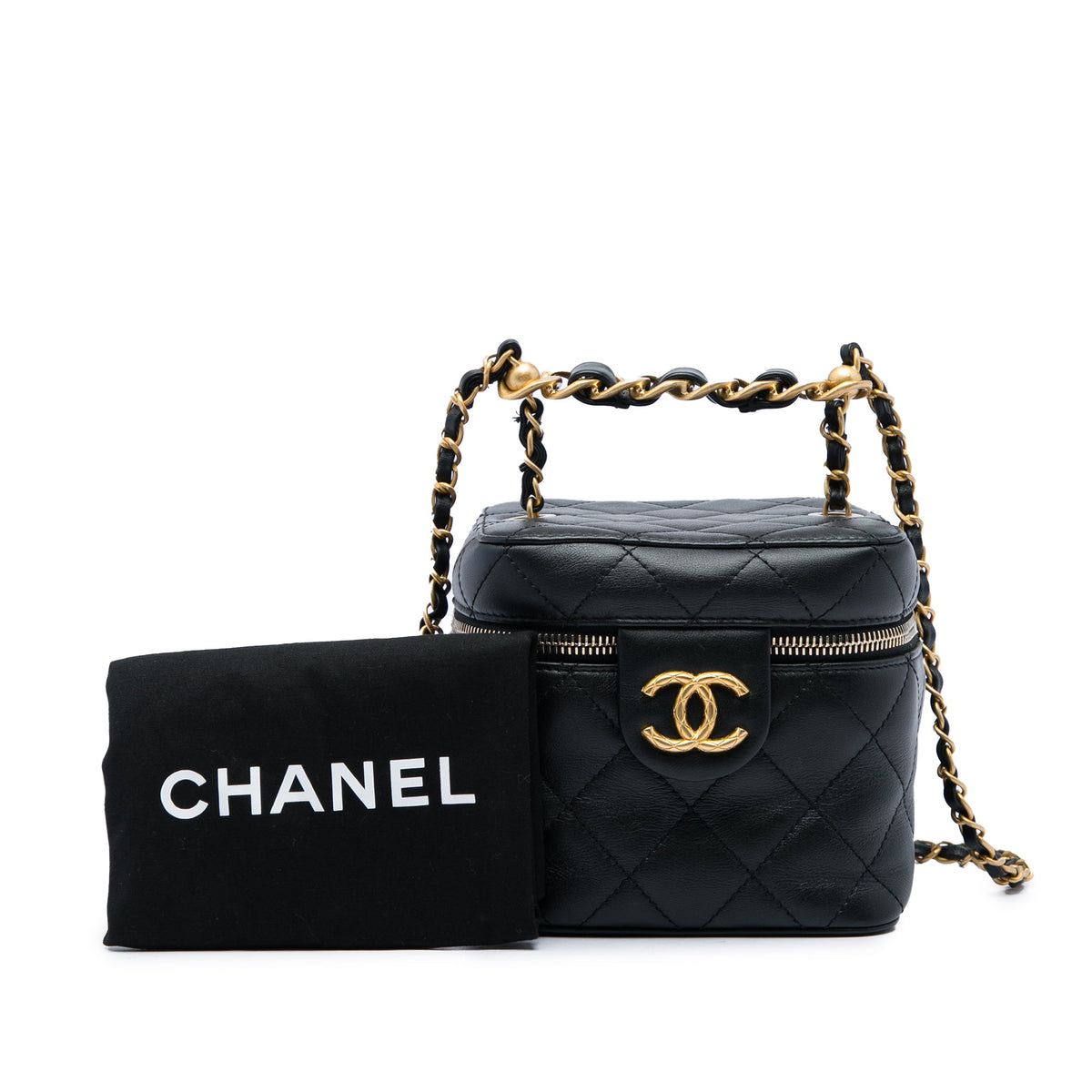 Chanel Small Quilted Calfskin Chain Bar Vanity Case with Chain