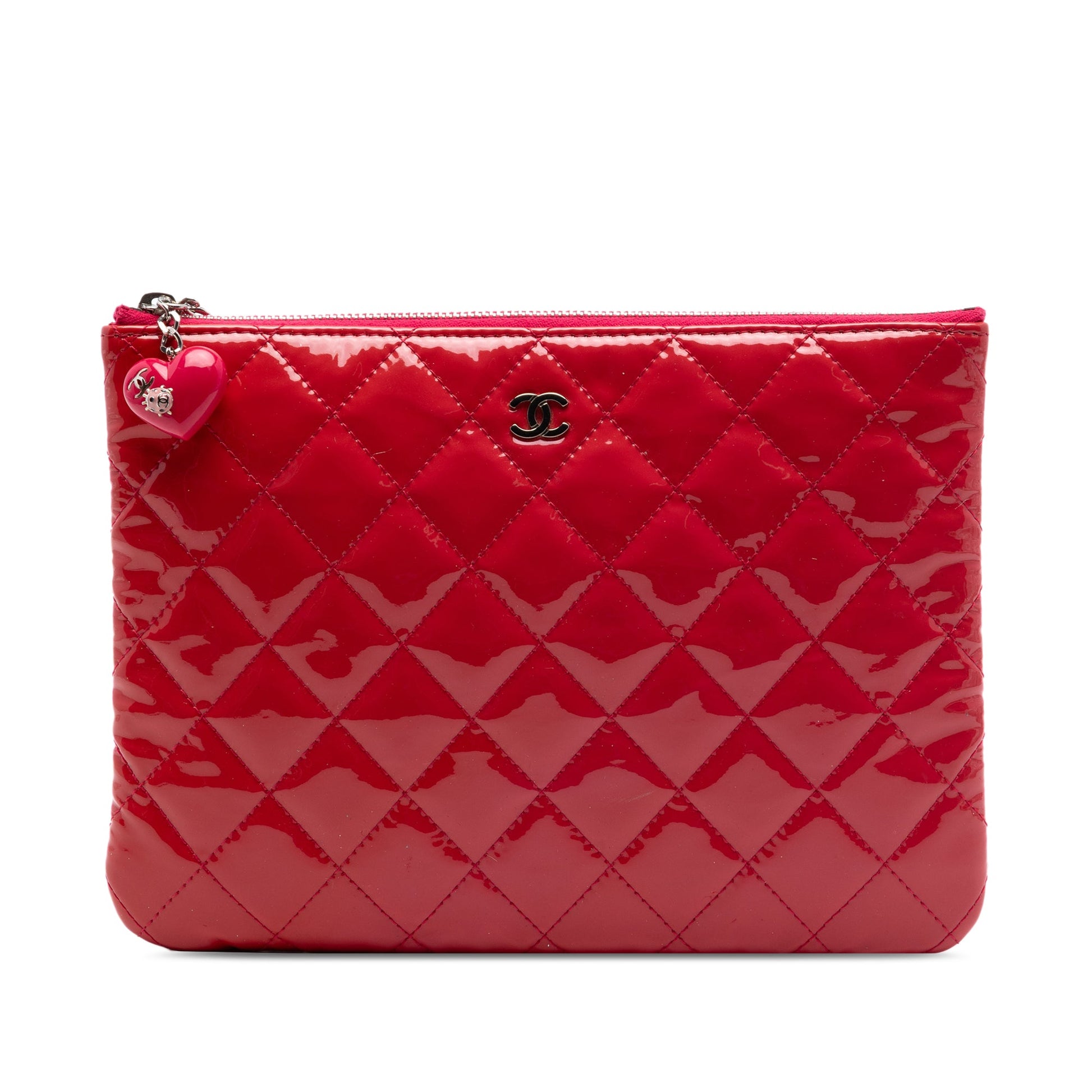 Chanel Small Quilted Patent Valentine Hearts O Case Clutch