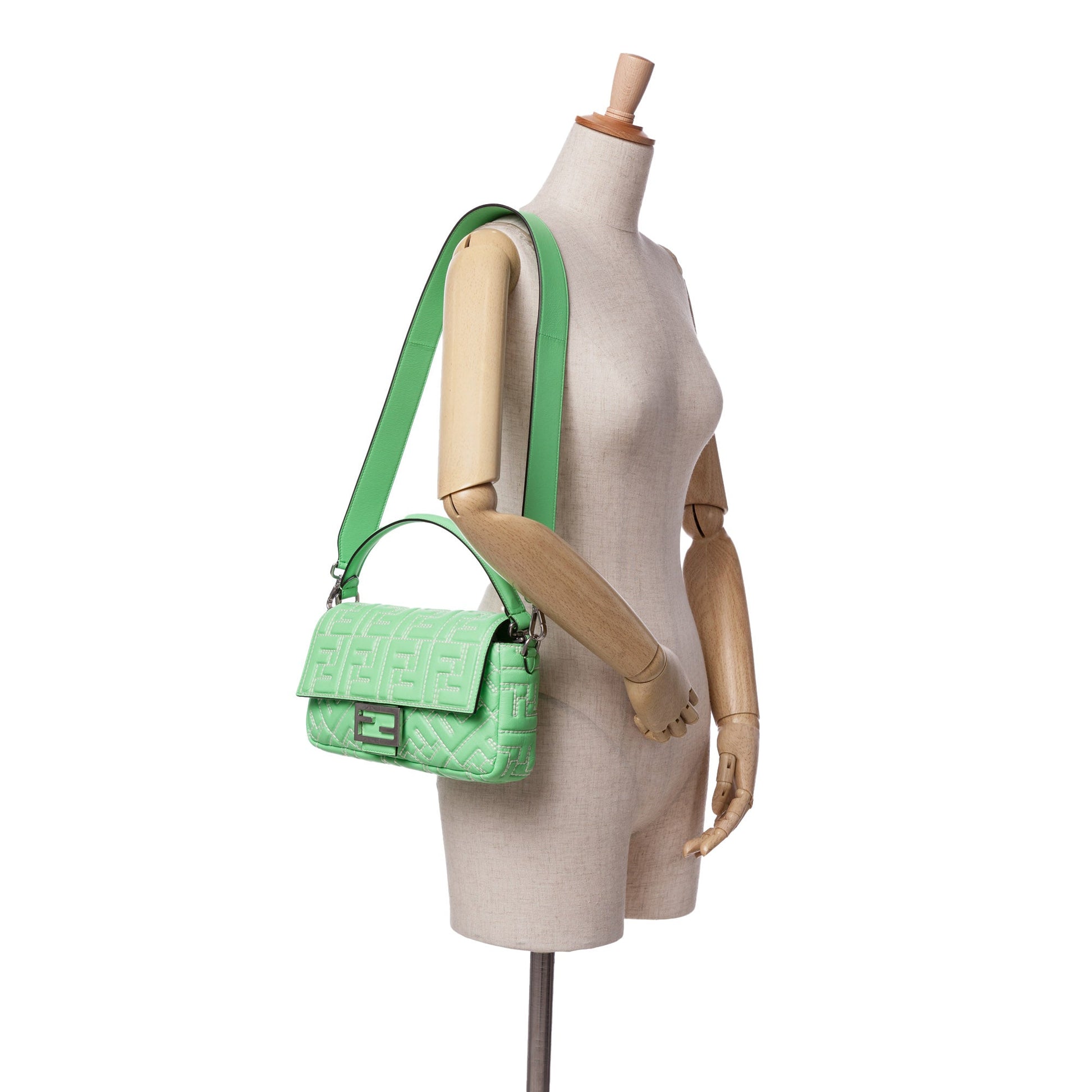 Fendi Zucca Embossed Stitched Leather Baguette Satchel
