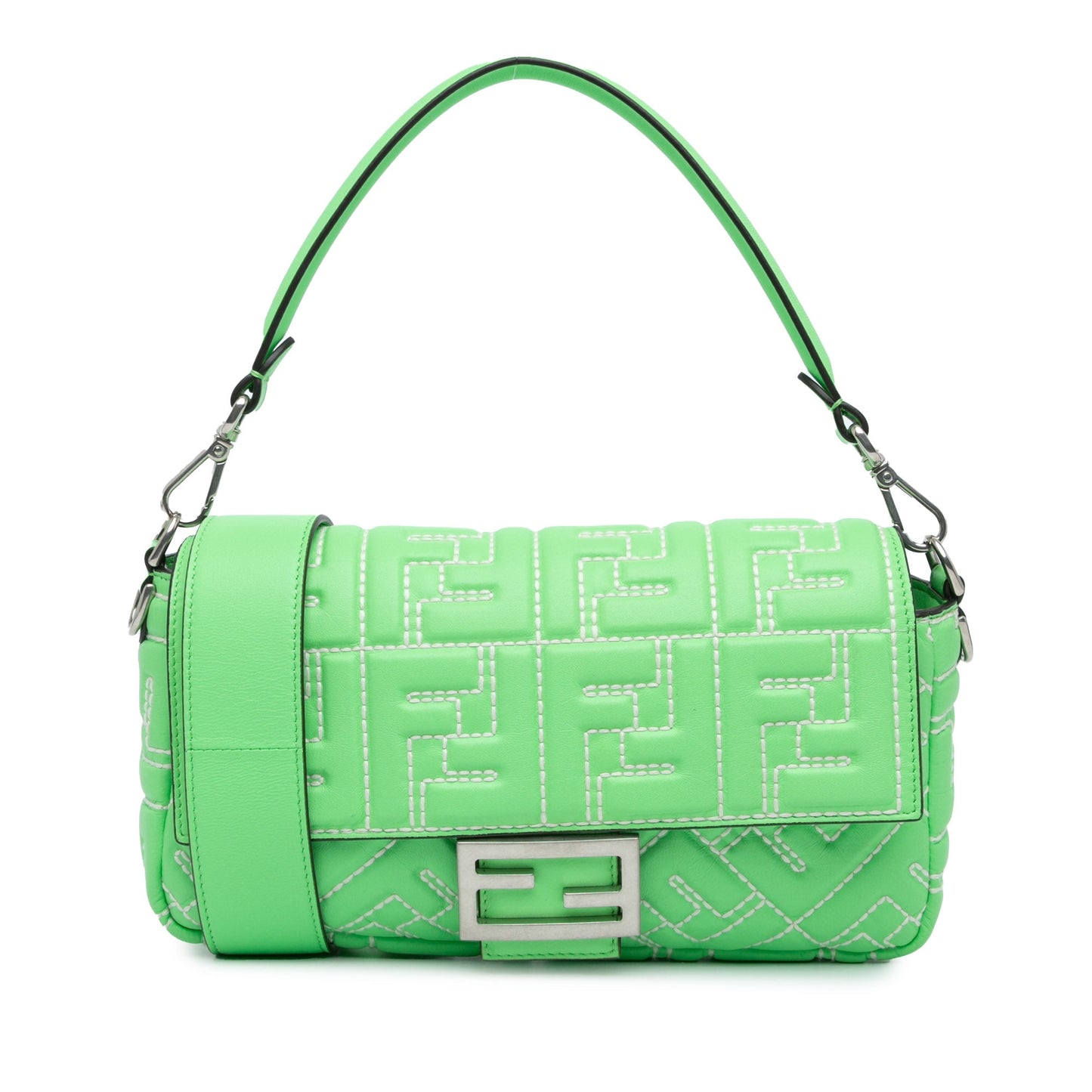 Fendi Zucca Embossed Stitched Leather Baguette Satchel