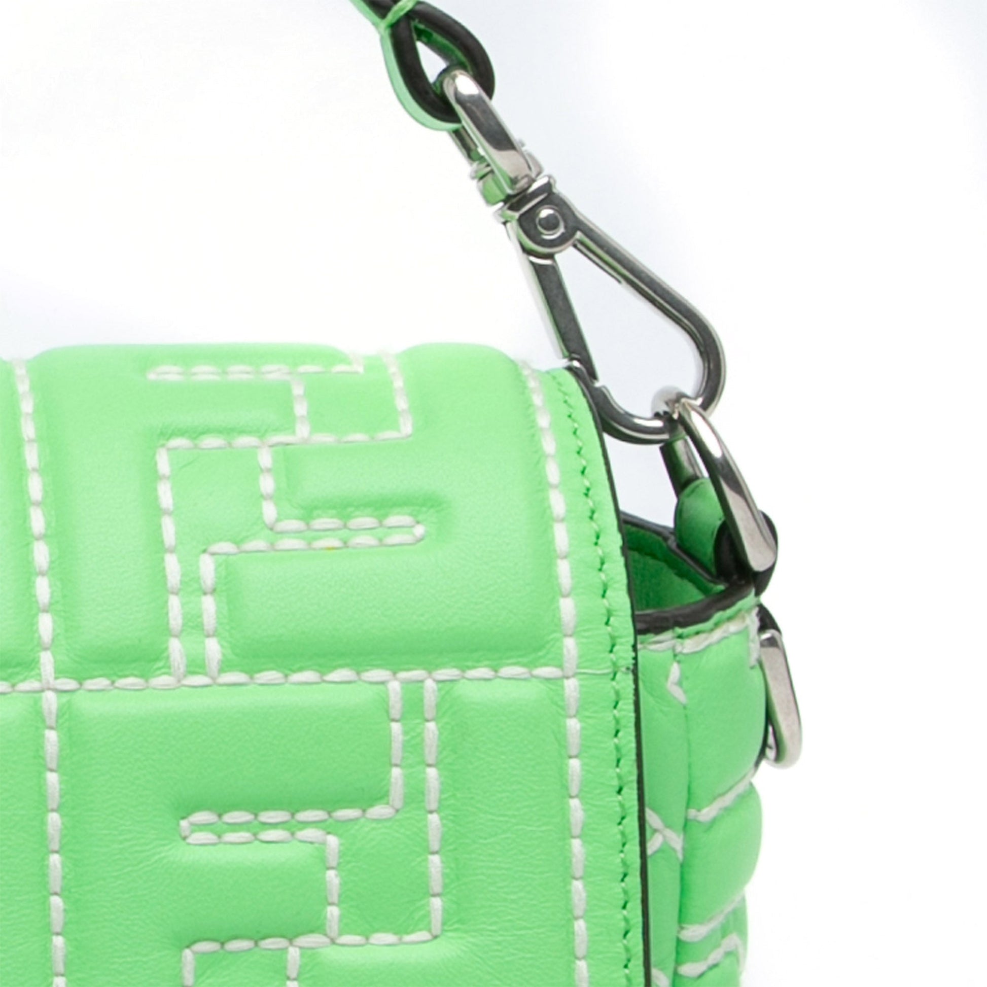 Fendi Zucca Embossed Stitched Leather Baguette Satchel