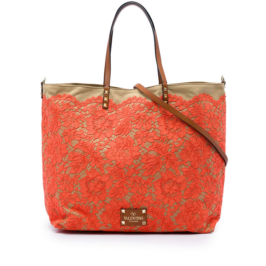 Valentino Canvas Rockstud Glam Lace Reversible Tote