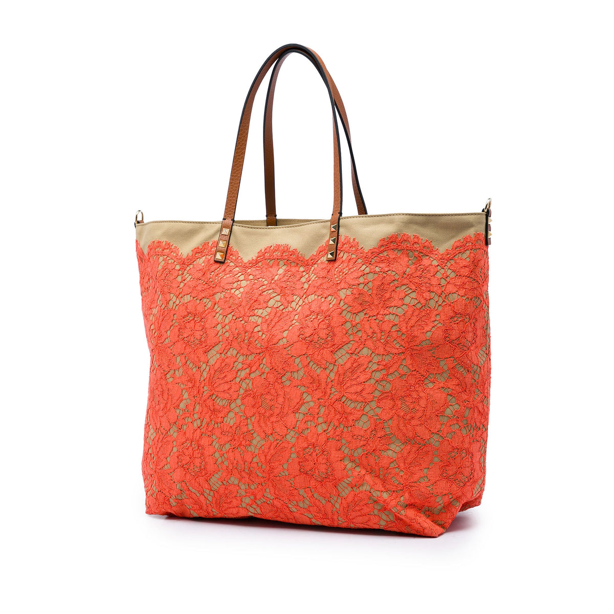 Valentino Canvas Rockstud Glam Lace Reversible Tote