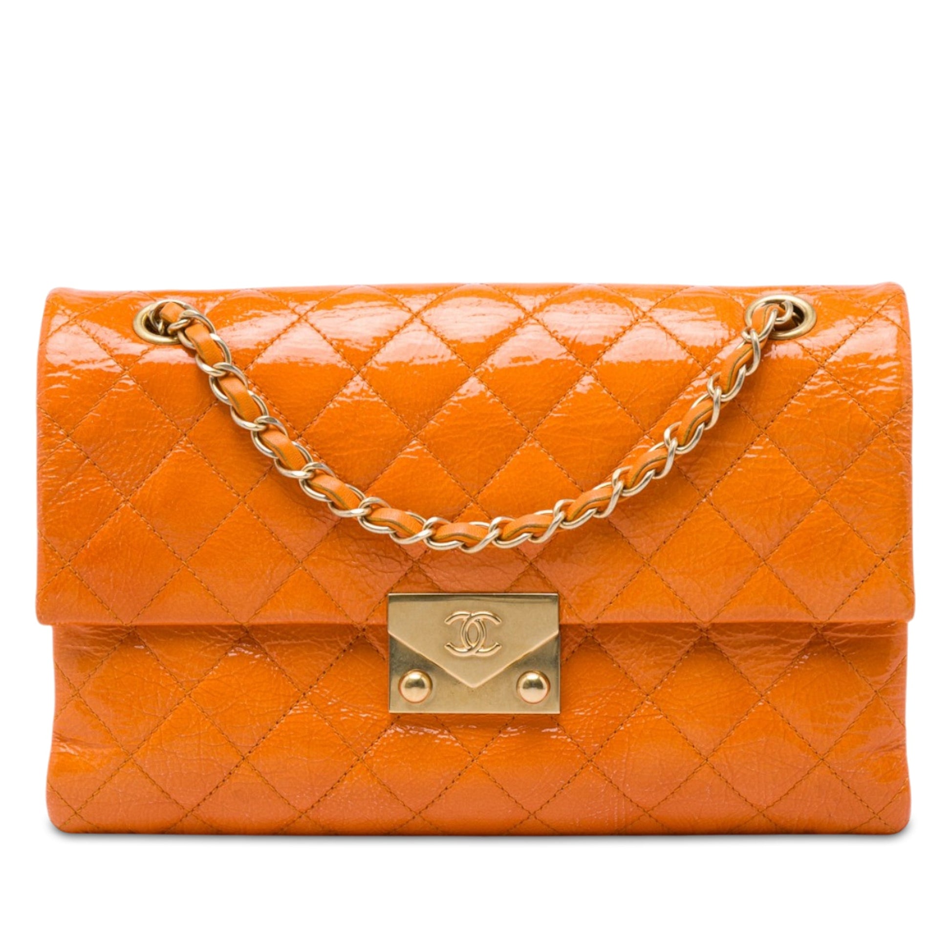 Chanel Medium Quilted Crinkled Patent Pagoda Accordion Flap