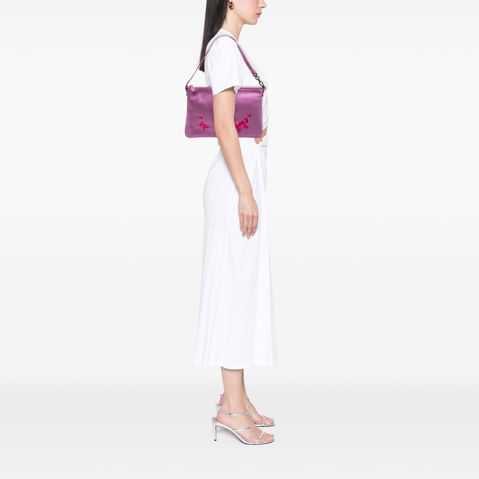 Bottega Veneta Satin Embroidered Butterflies Shoulder Bag
