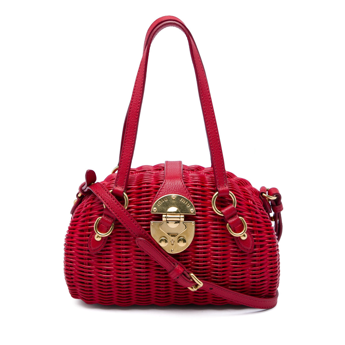 Miu Miu Wicker Rattan Satchel — Red