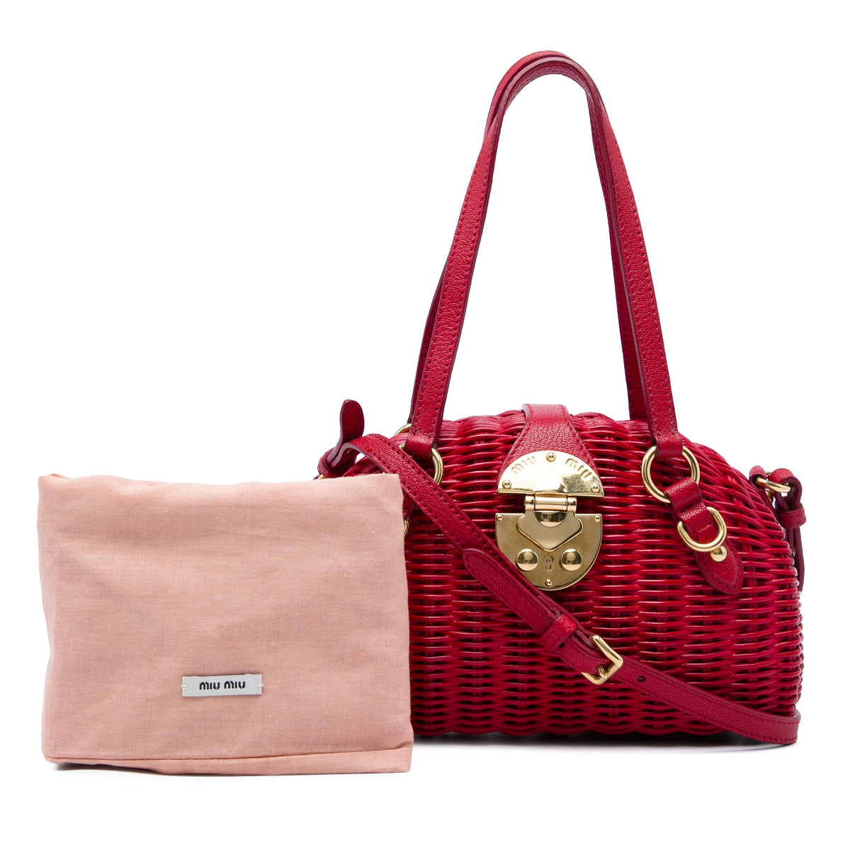 Miu Miu Wicker Rattan Satchel — Red
