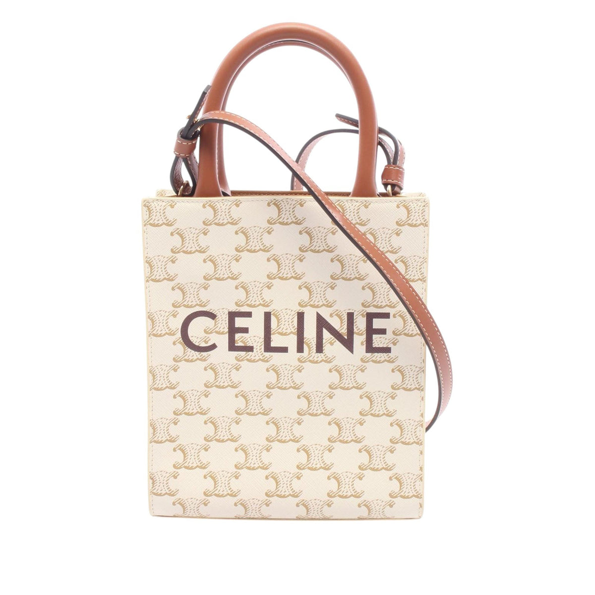 Celine Mini Triomphe Coated Canvas Vertical Cabas Satchel — Beige