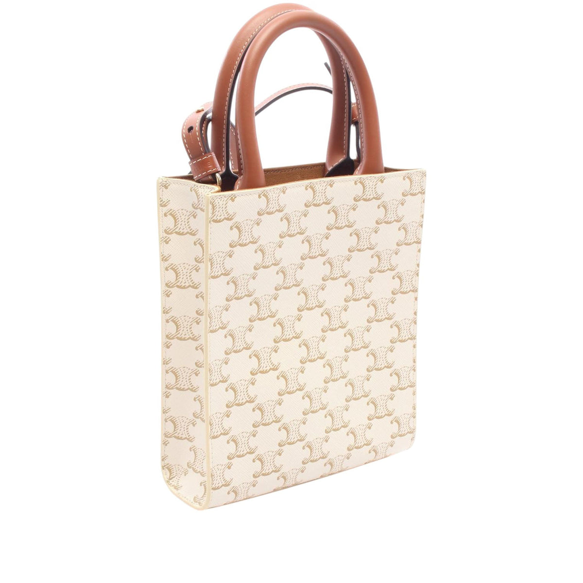 Celine Mini Triomphe Coated Canvas Vertical Cabas Satchel — Beige