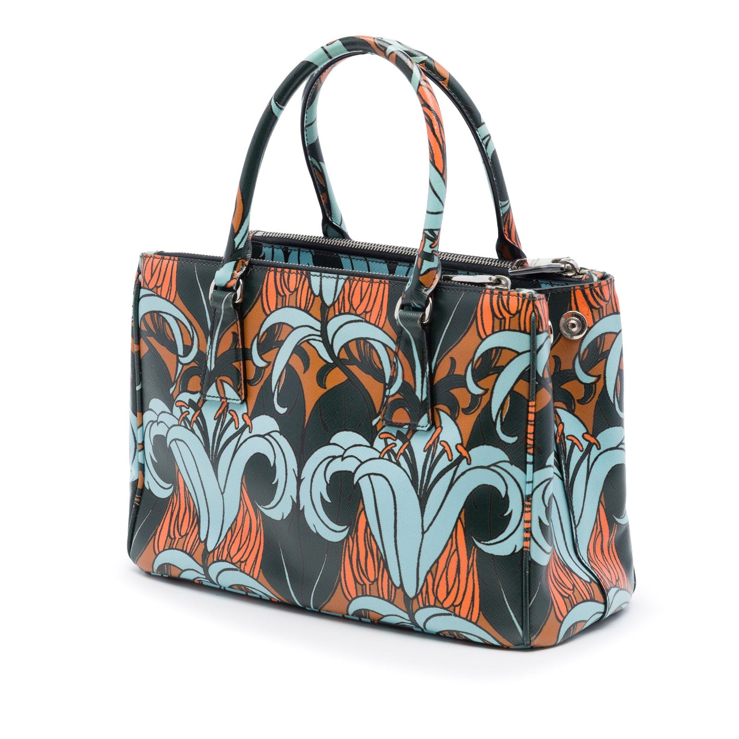 Prada Small Saffiano Lux Galleria Lily Print Double Zip Satchel