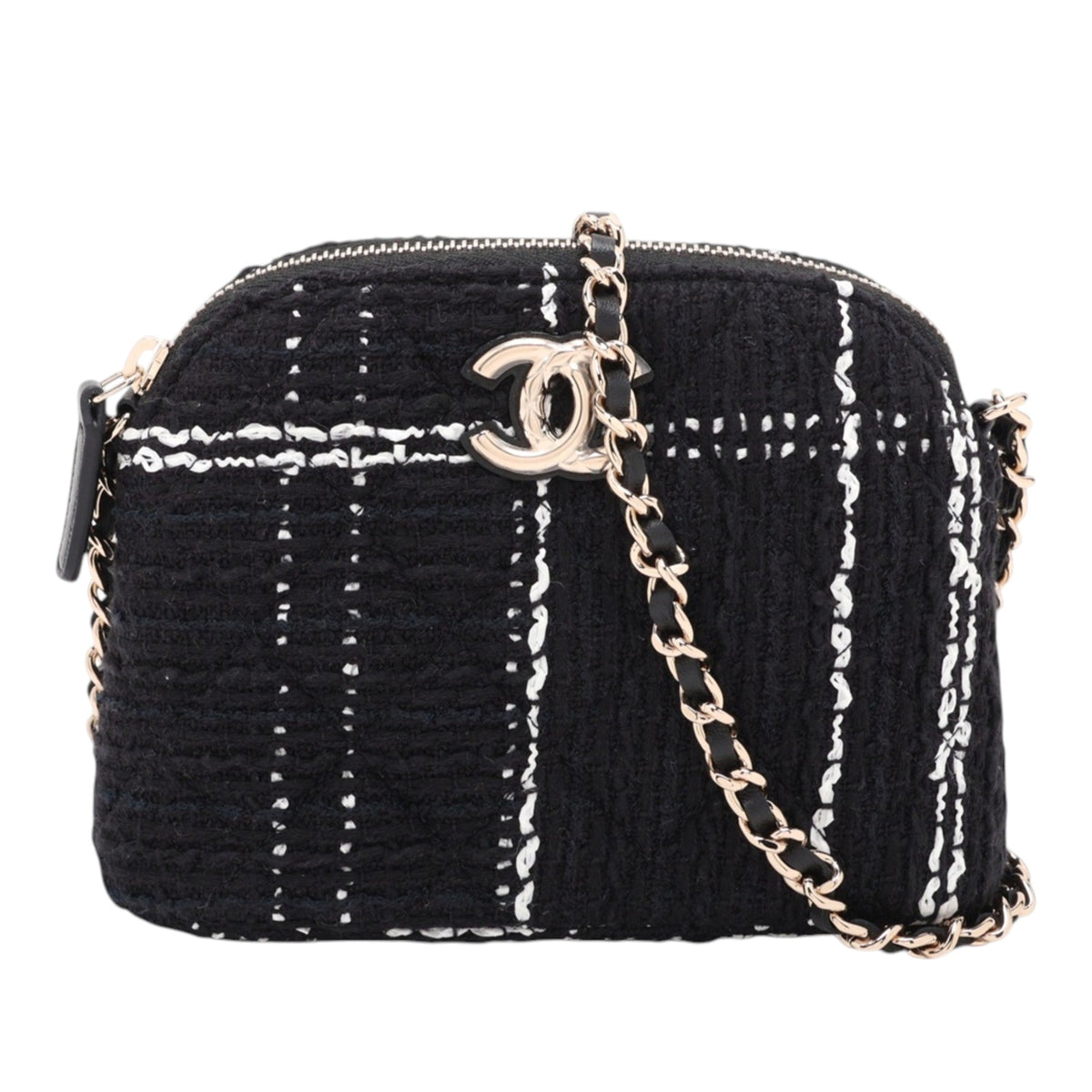 Chanel Mini CC Stitched Tweed VIP Crossbody — Black