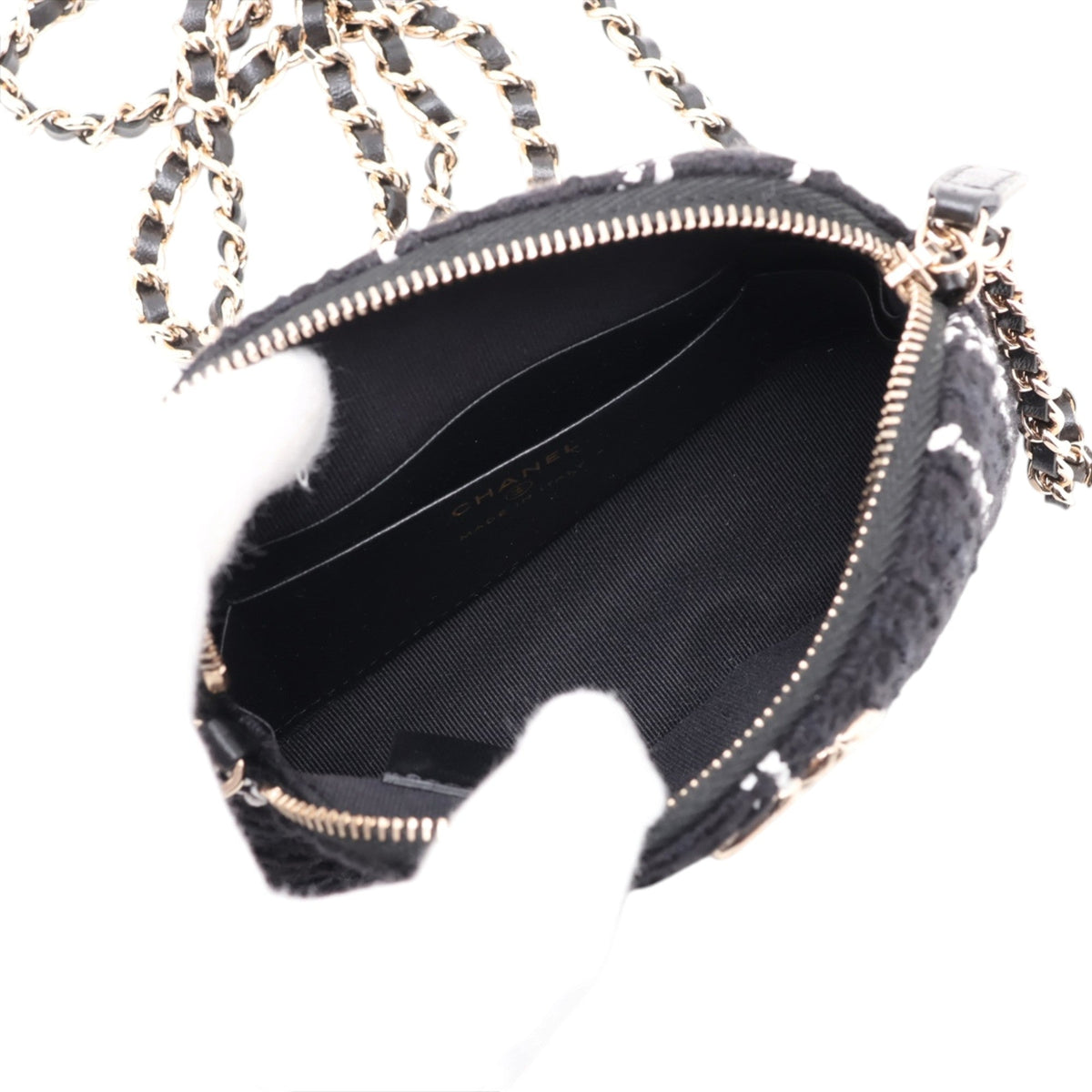 Chanel Mini CC Stitched Tweed VIP Crossbody — Black