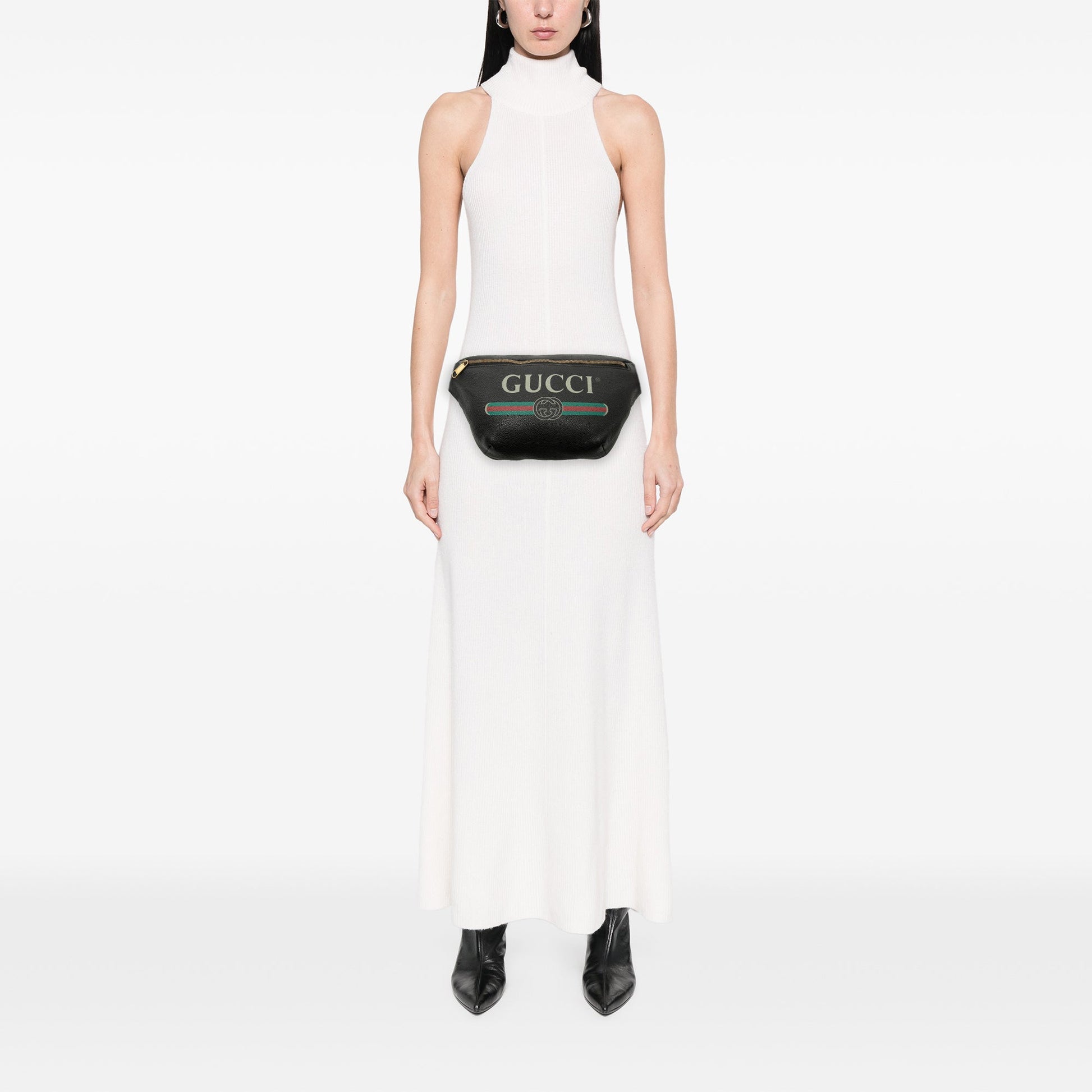 Gucci Grained Calfskin Web Logo Belt Bag