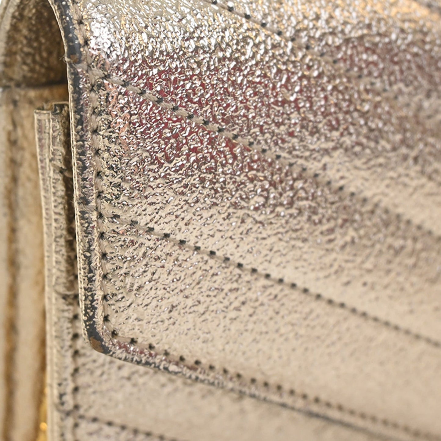 Saint Laurent Metallic Crackled Chevron Calfskin Monogram Envelope Chain Wallet
