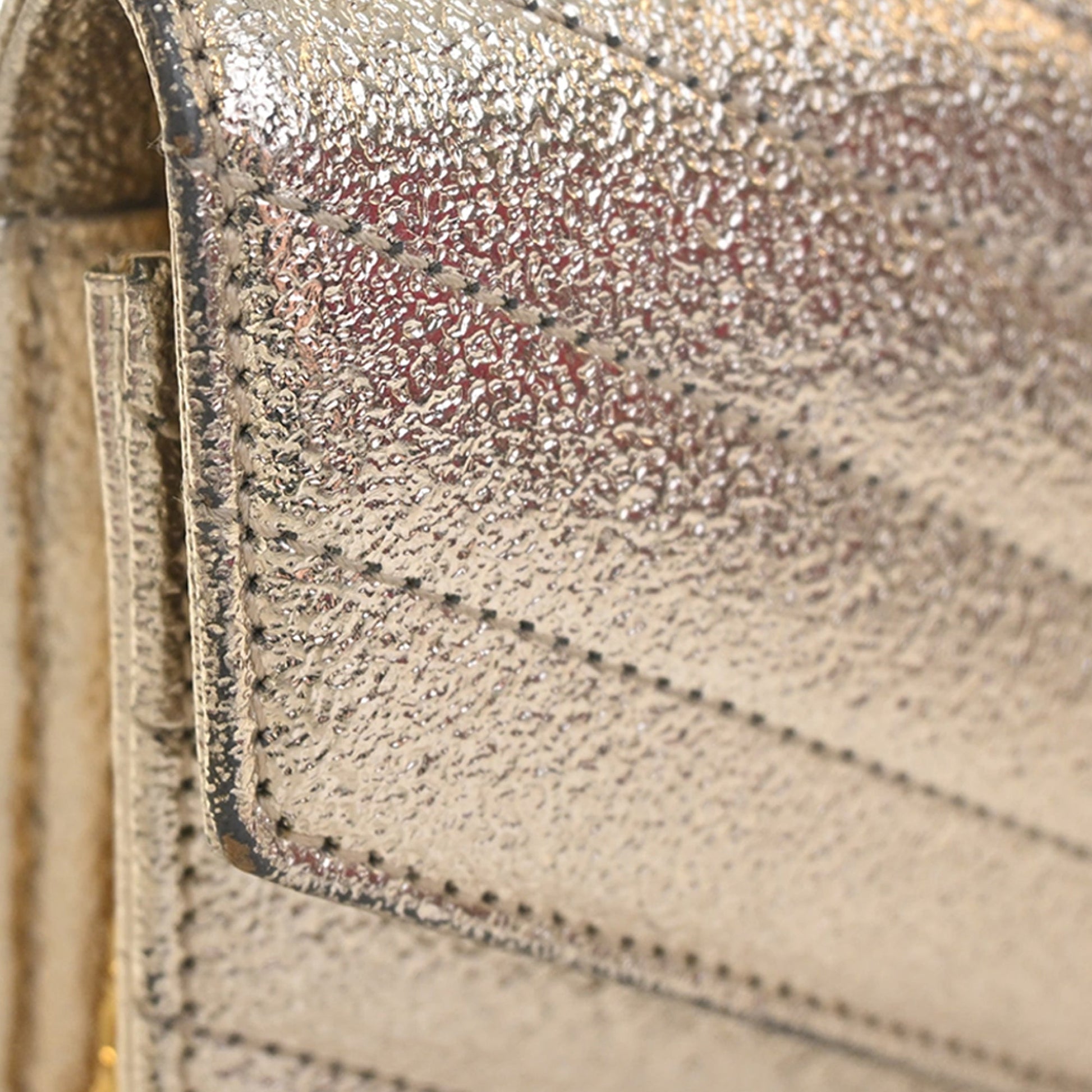 Saint Laurent Metallic Crackled Chevron Calfskin Monogram Envelope Chain Wallet