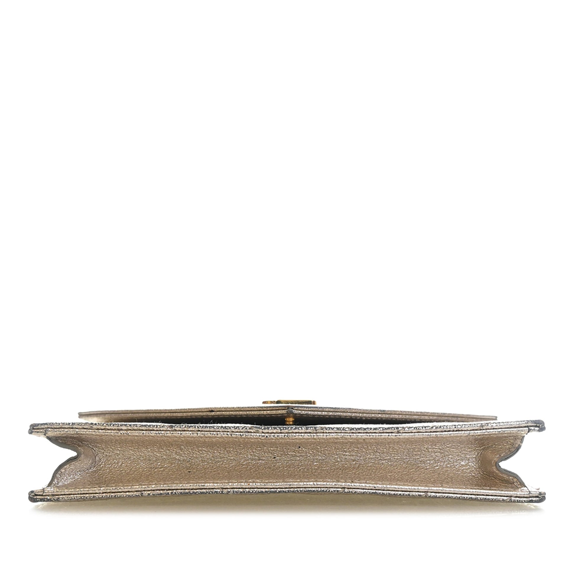 Saint Laurent Metallic Crackled Chevron Calfskin Monogram Envelope Chain Wallet