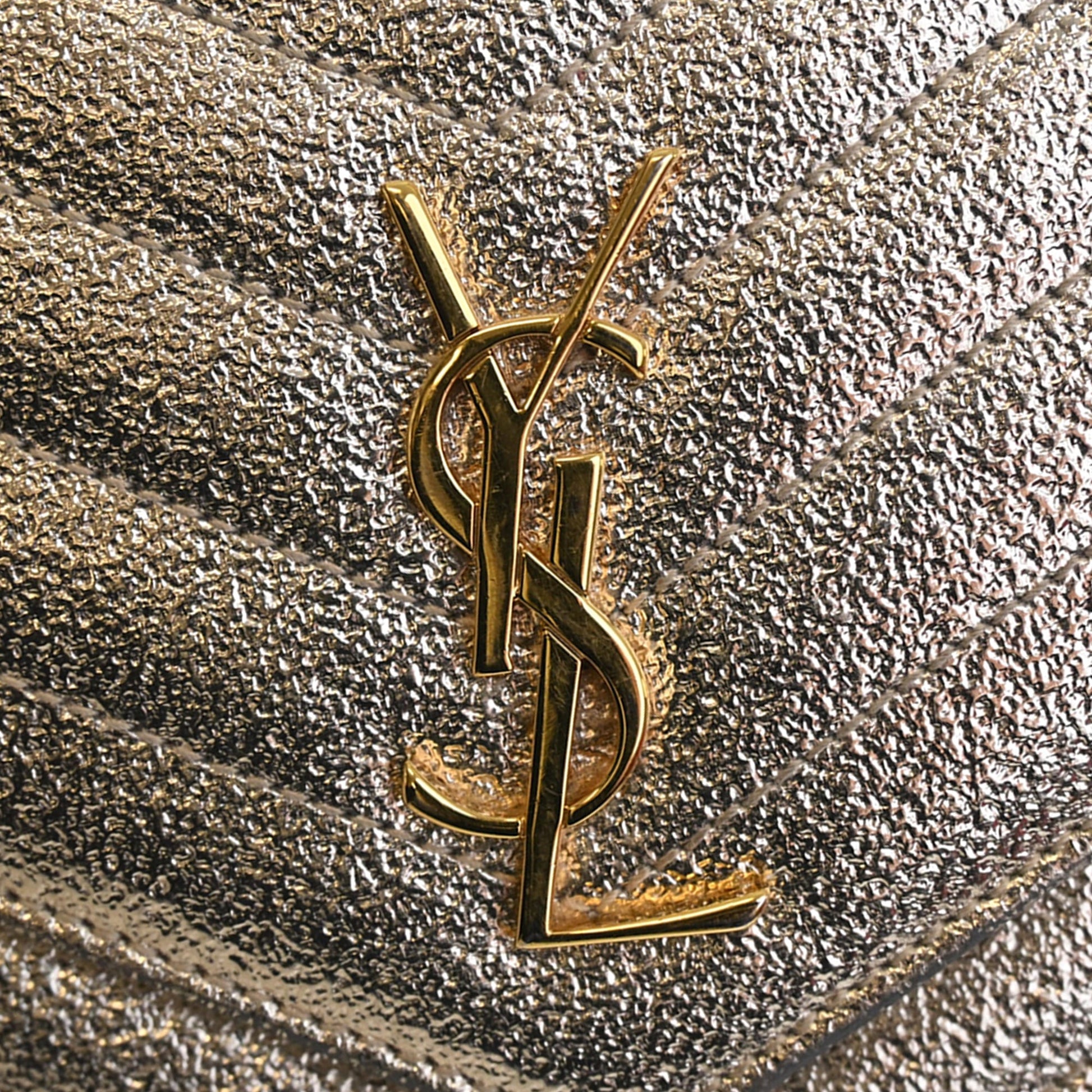 Saint Laurent Metallic Crackled Chevron Calfskin Monogram Envelope Chain Wallet
