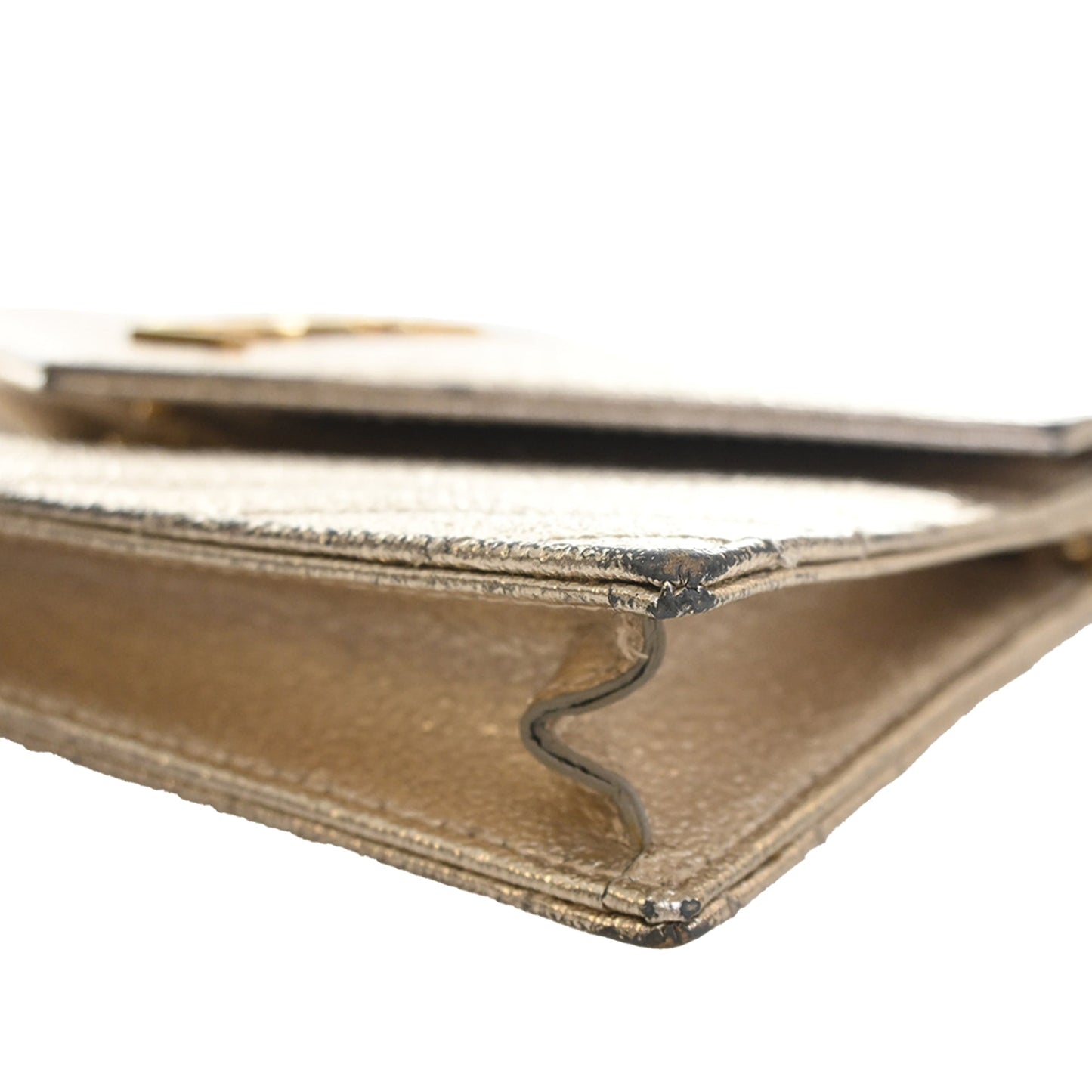 Saint Laurent Metallic Crackled Chevron Calfskin Monogram Envelope Chain Wallet