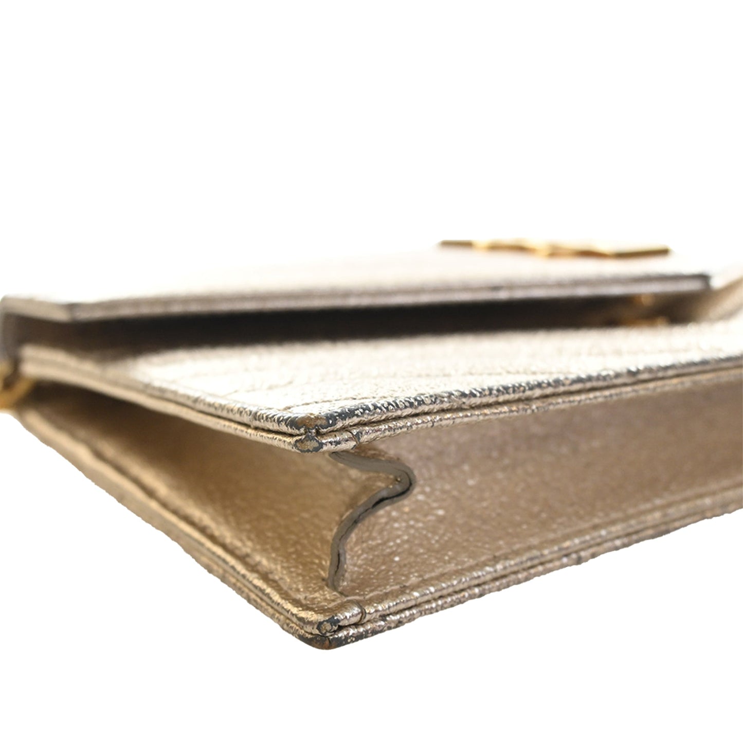 Saint Laurent Metallic Crackled Chevron Calfskin Monogram Envelope Chain Wallet