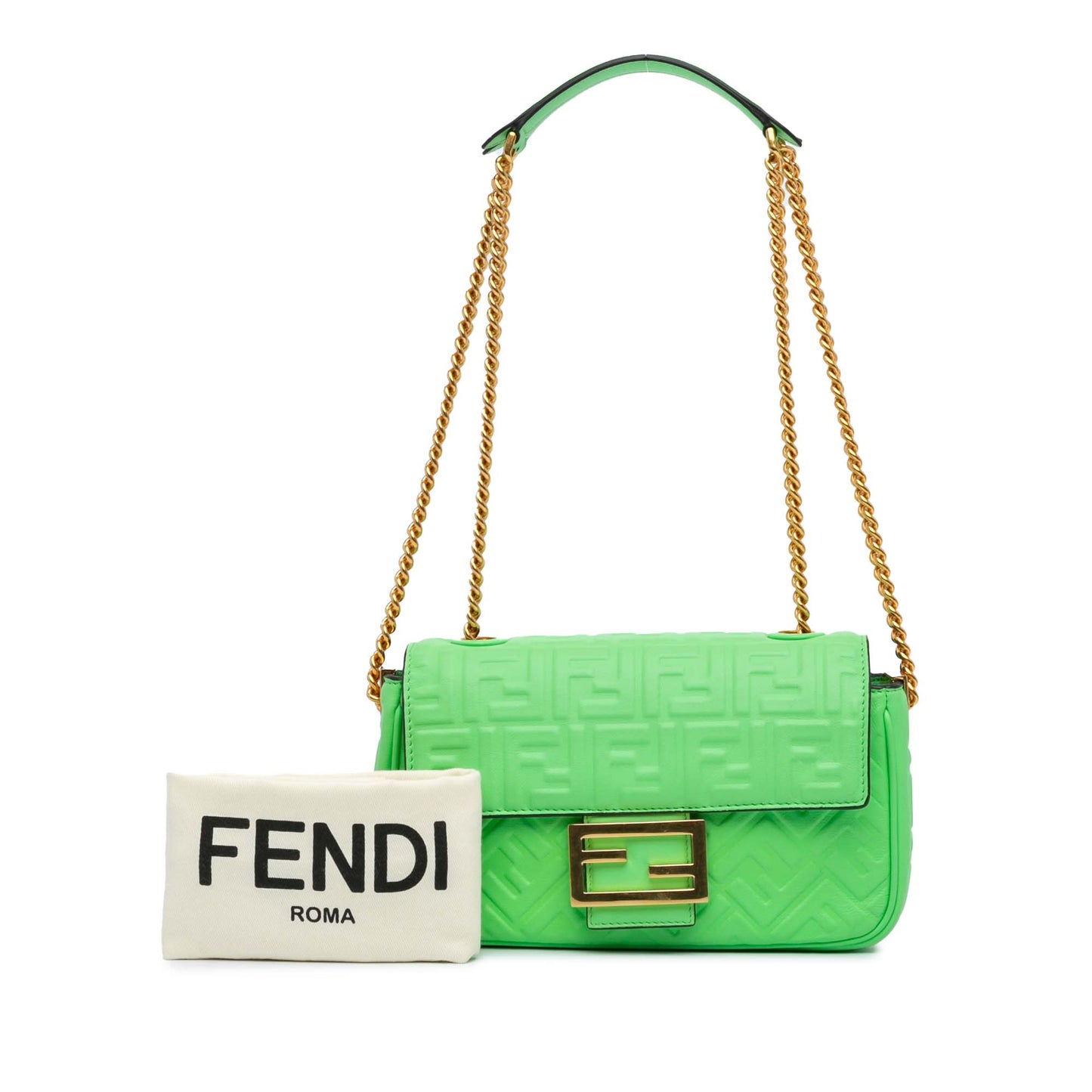 Fendi Zucca Embossed Leather Chain Midi Baguette