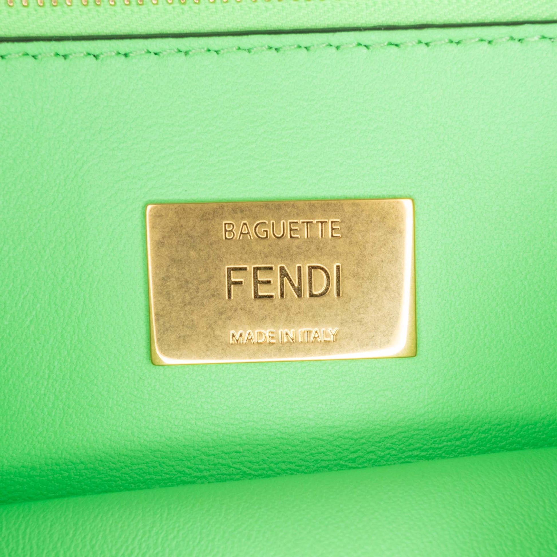 Fendi Zucca Embossed Leather Chain Midi Baguette