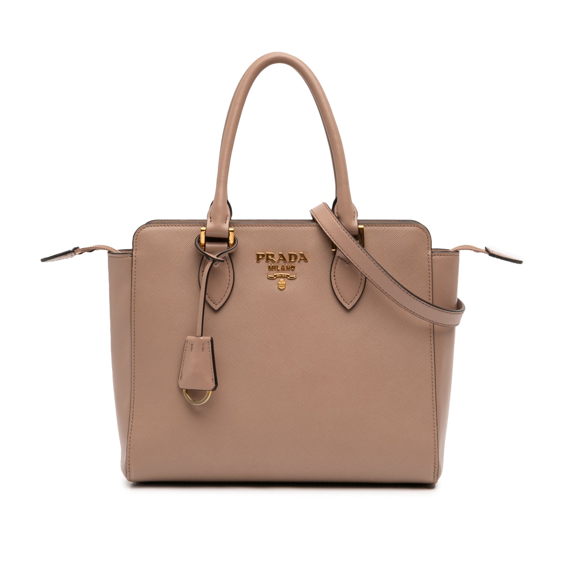 Soft Calf Trimmed Saffiano Lux Zip Convertible Tote