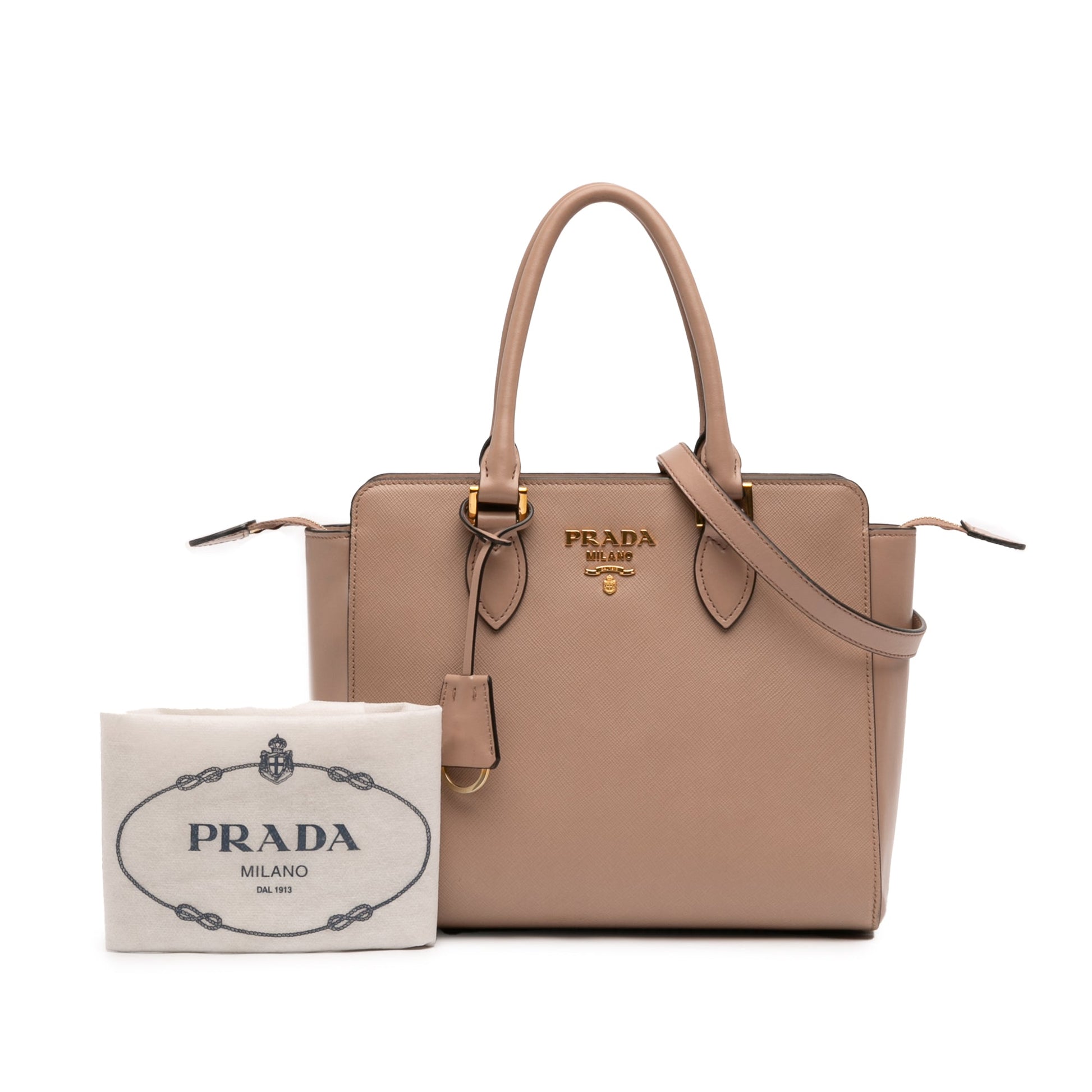 Soft Calf Trimmed Saffiano Lux Zip Convertible Tote