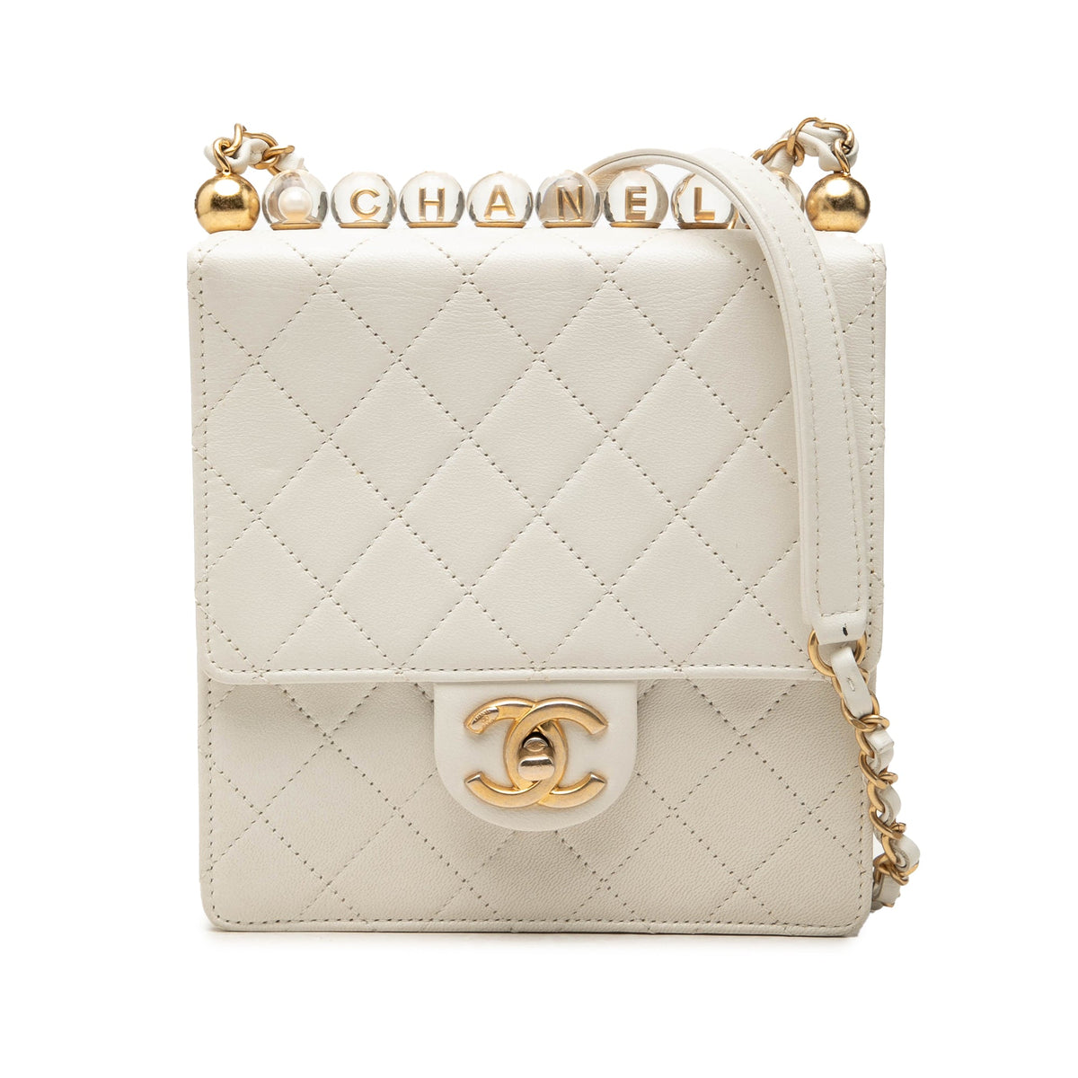 Chanel Small Lambskin Chic Pearls Flap — White