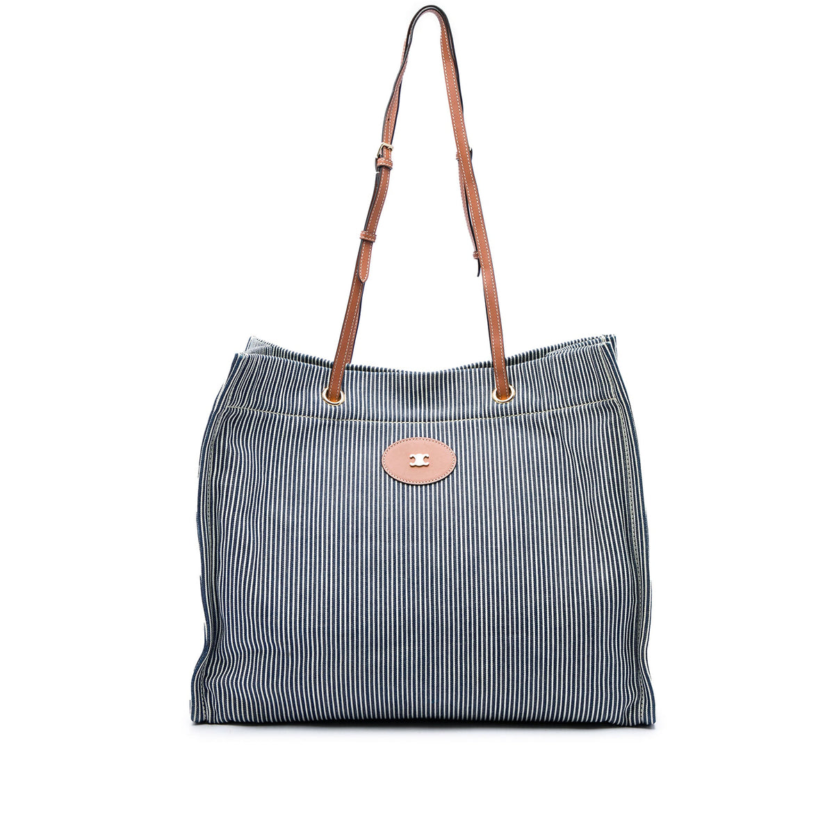 Celine Striped Textile and Calfskin Squared Cabas Tote