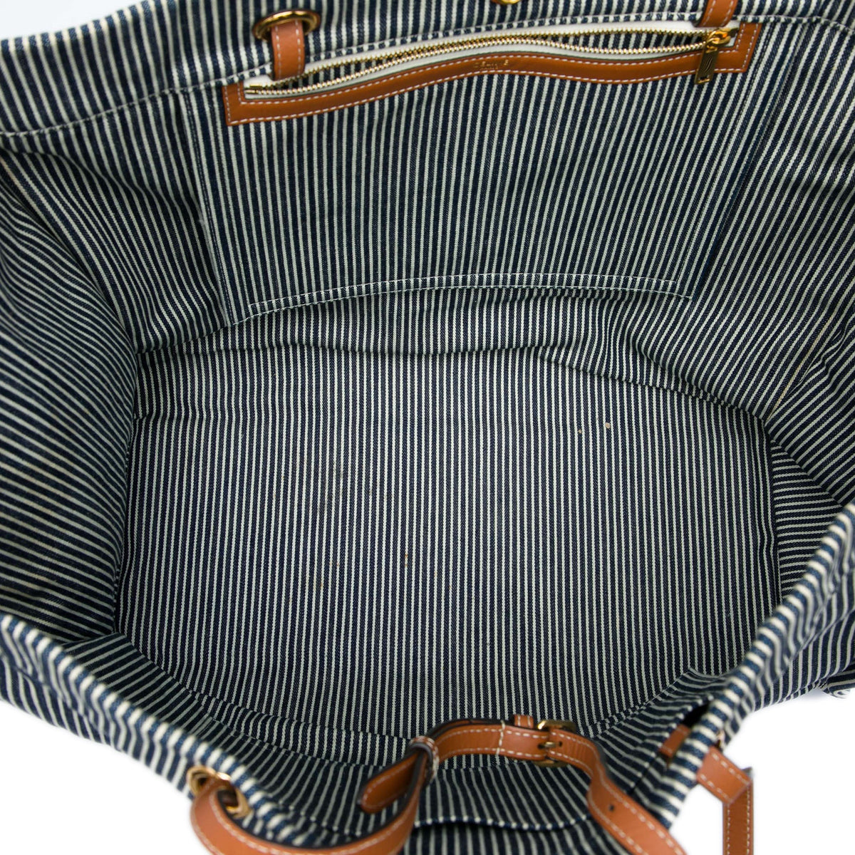 Celine Striped Textile and Calfskin Squared Cabas Tote