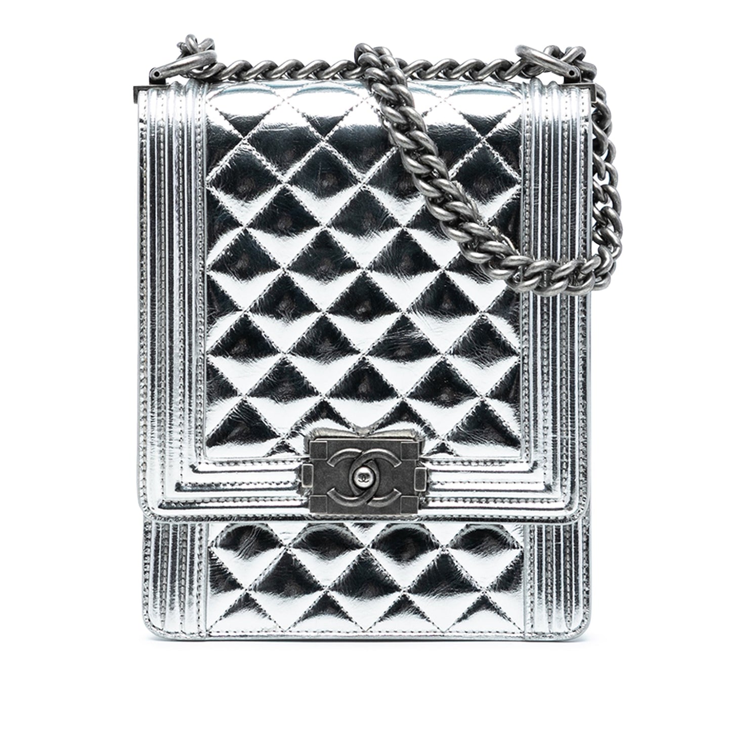 Chanel Quilted Metallic Calfskin North South Boy Flap