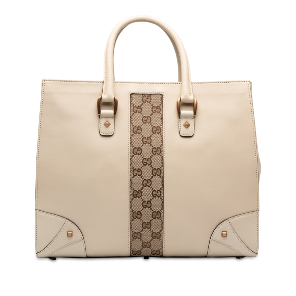 Gucci Calfskin and GG Canvas Nailhead Tote