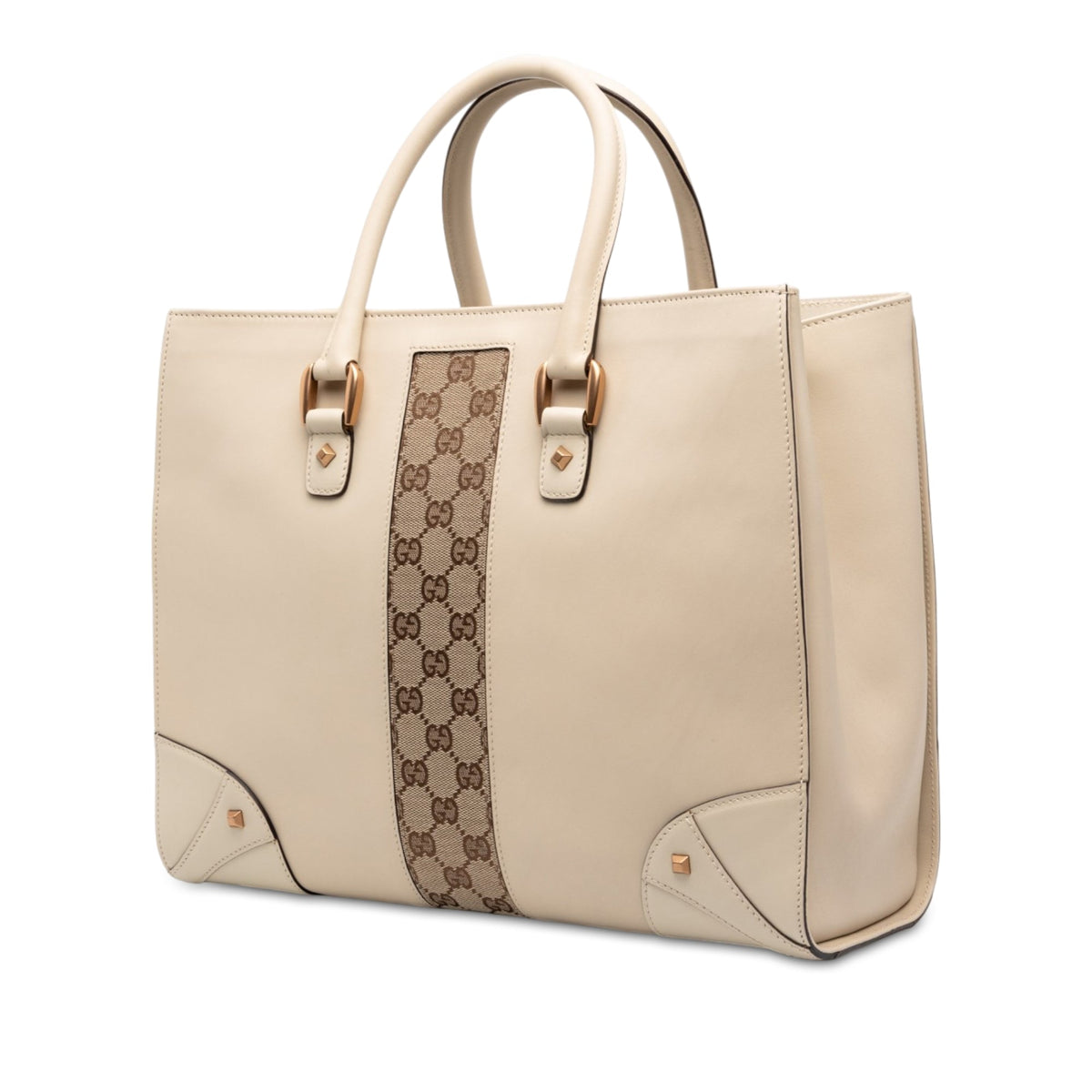 Gucci Calfskin and GG Canvas Nailhead Tote