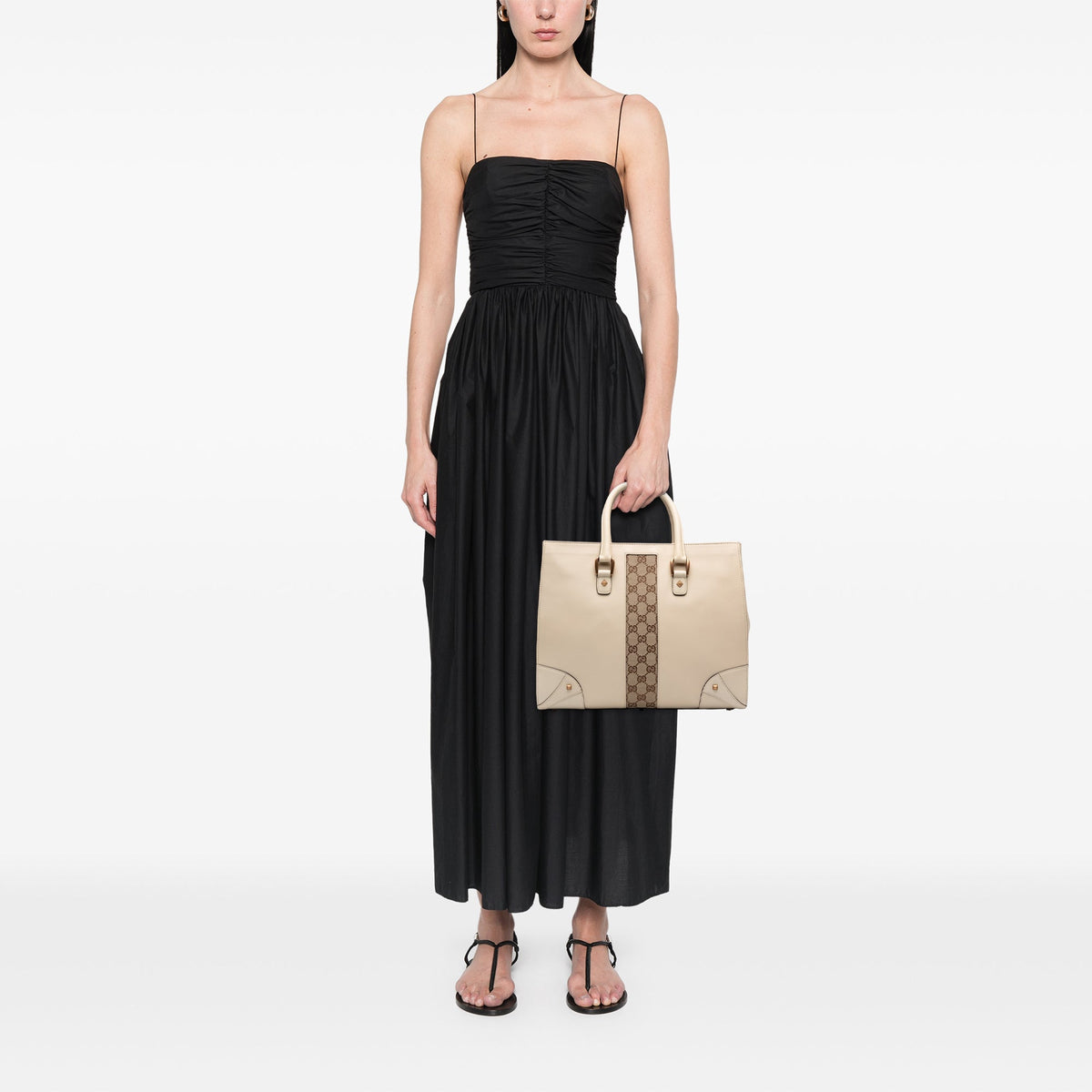Gucci Calfskin and GG Canvas Nailhead Tote