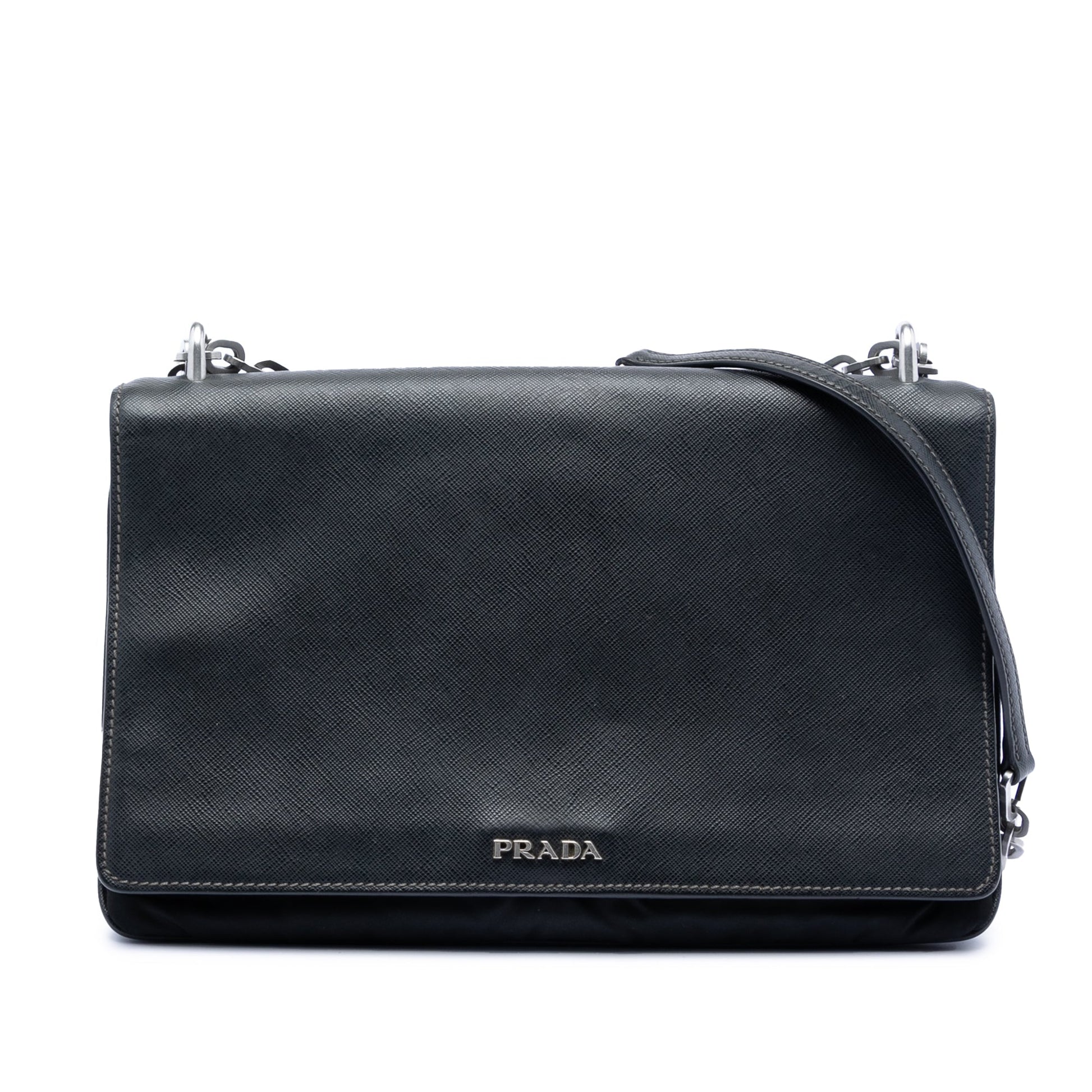Prada Saffiano Lux and Tessuto Chain Crossbody
