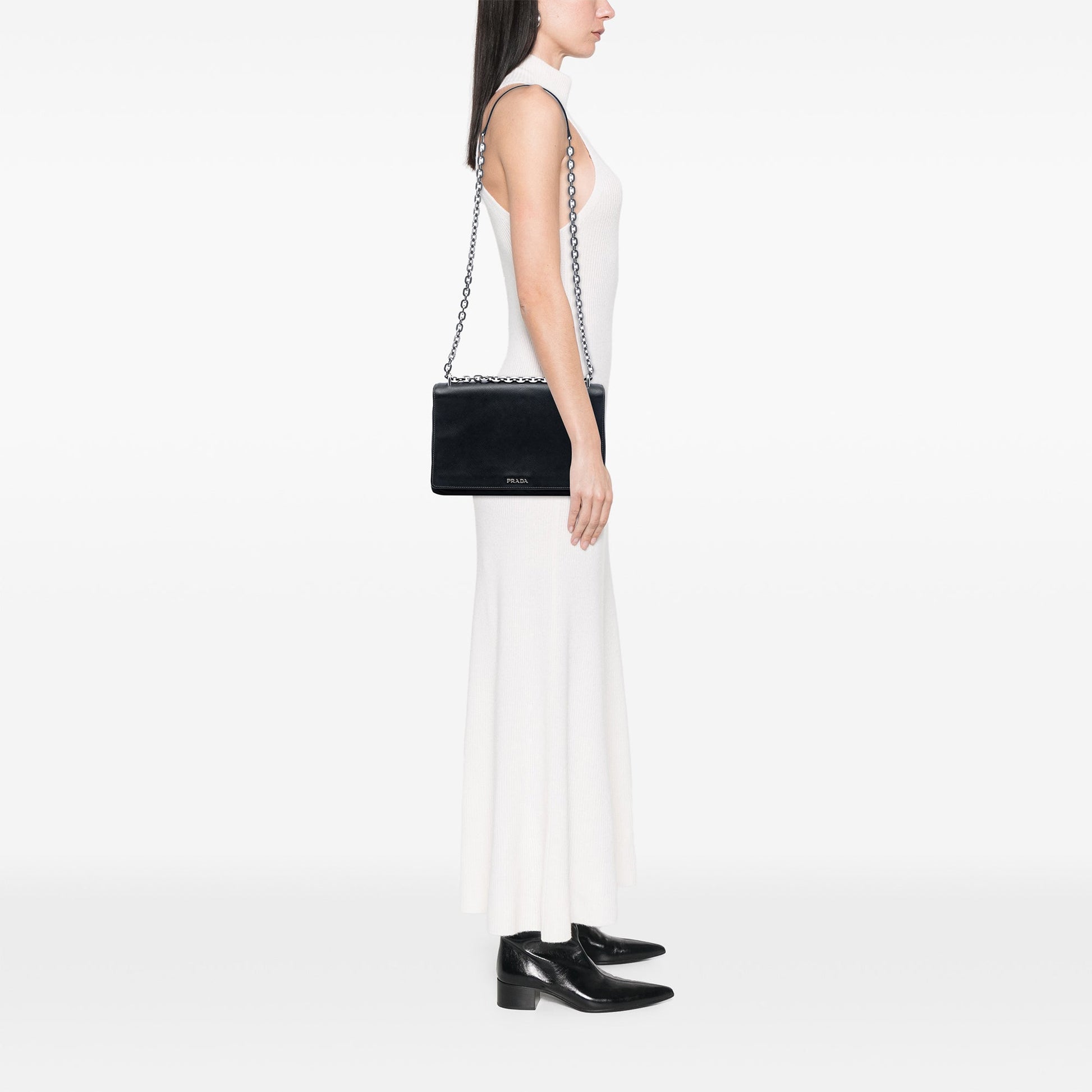 Prada Saffiano Lux and Tessuto Chain Crossbody
