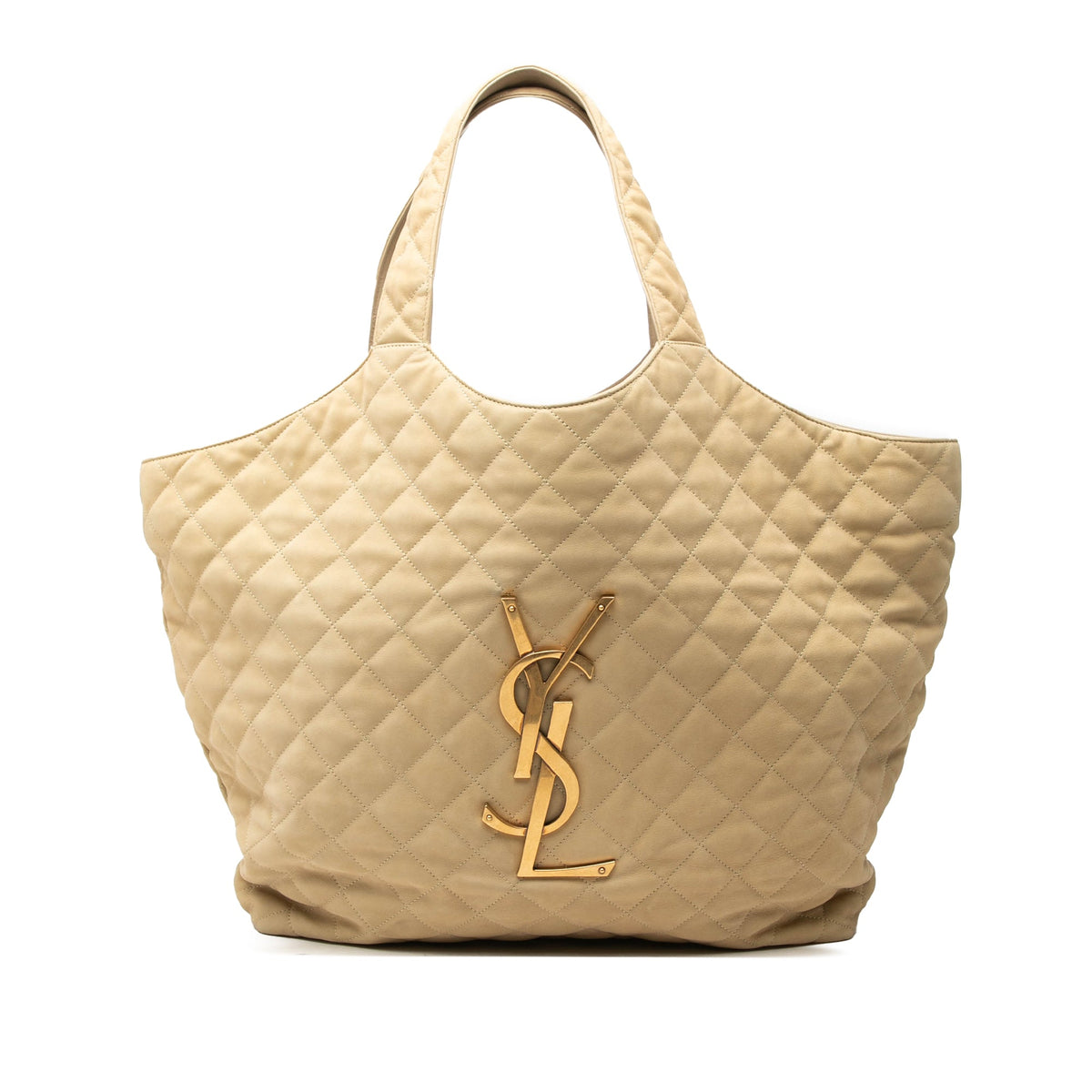 Saint Laurent Maxi Quilted Nubuck Icare Shopping Tote — Beige