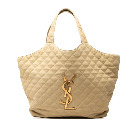 Saint Laurent Maxi Quilted Nubuck Icare Shopping Tote — Beige