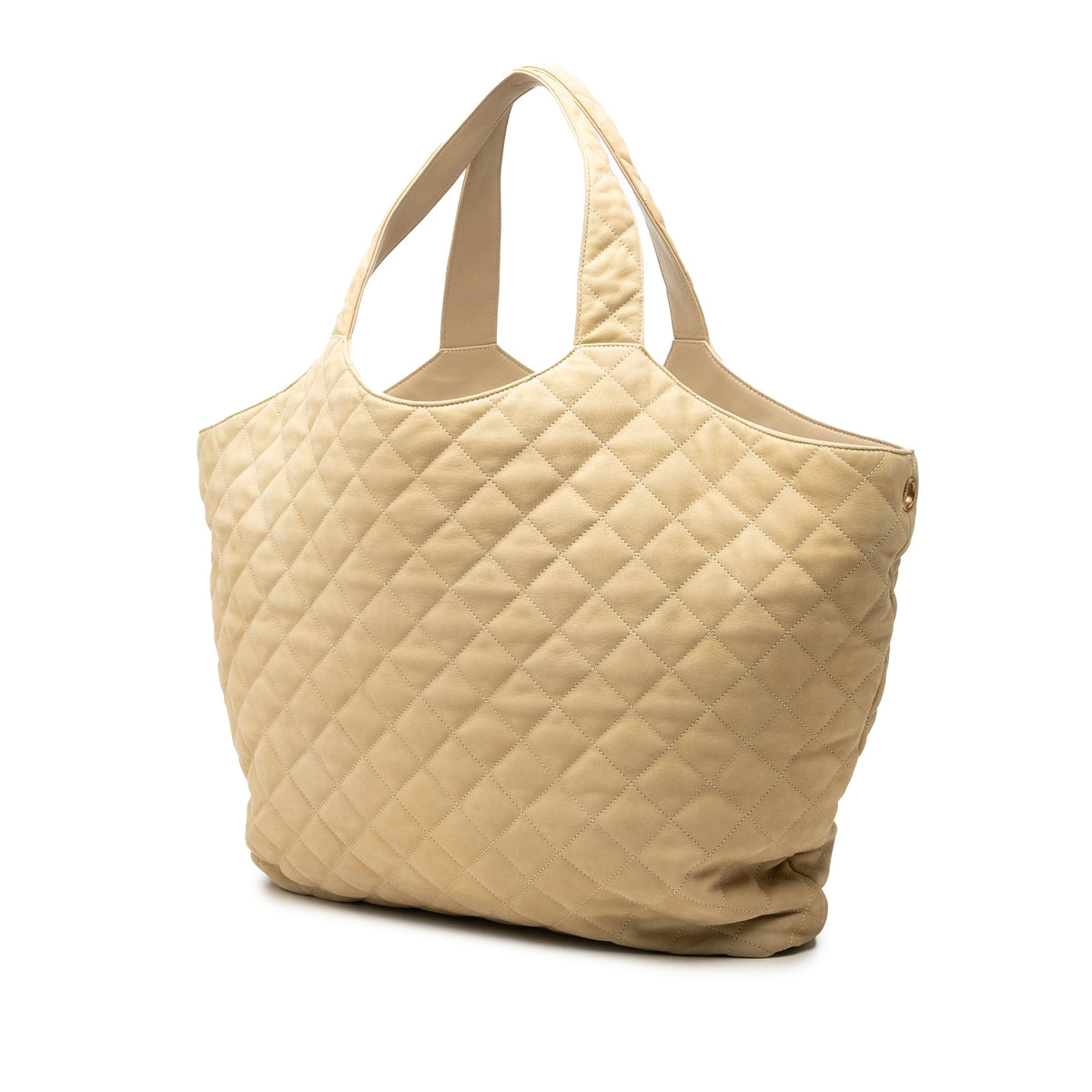Saint Laurent Maxi Quilted Nubuck Icare Shopping Tote — Beige