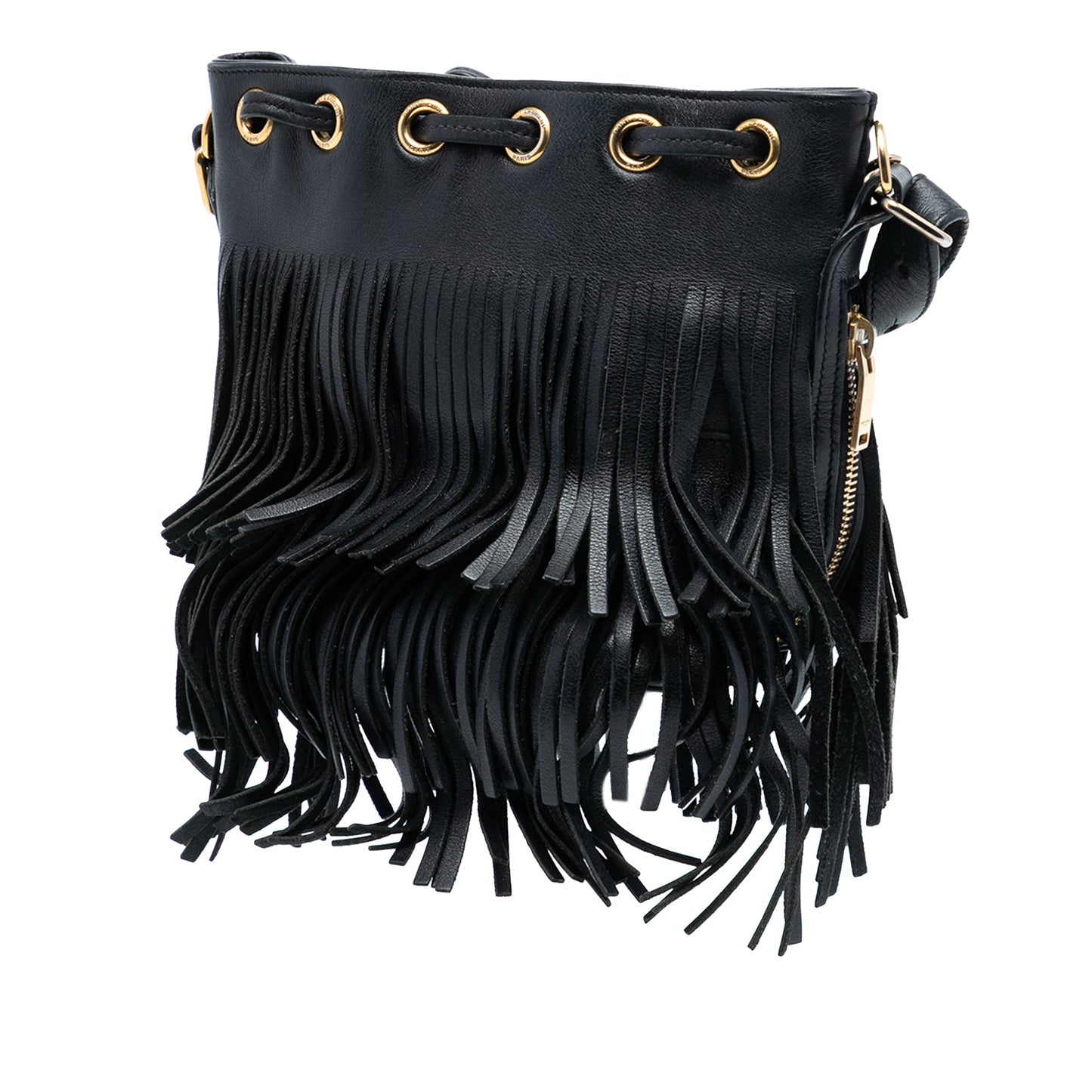 Saint Laurent Small Calfskin Emmanuelle Fringe Bucket Bag
