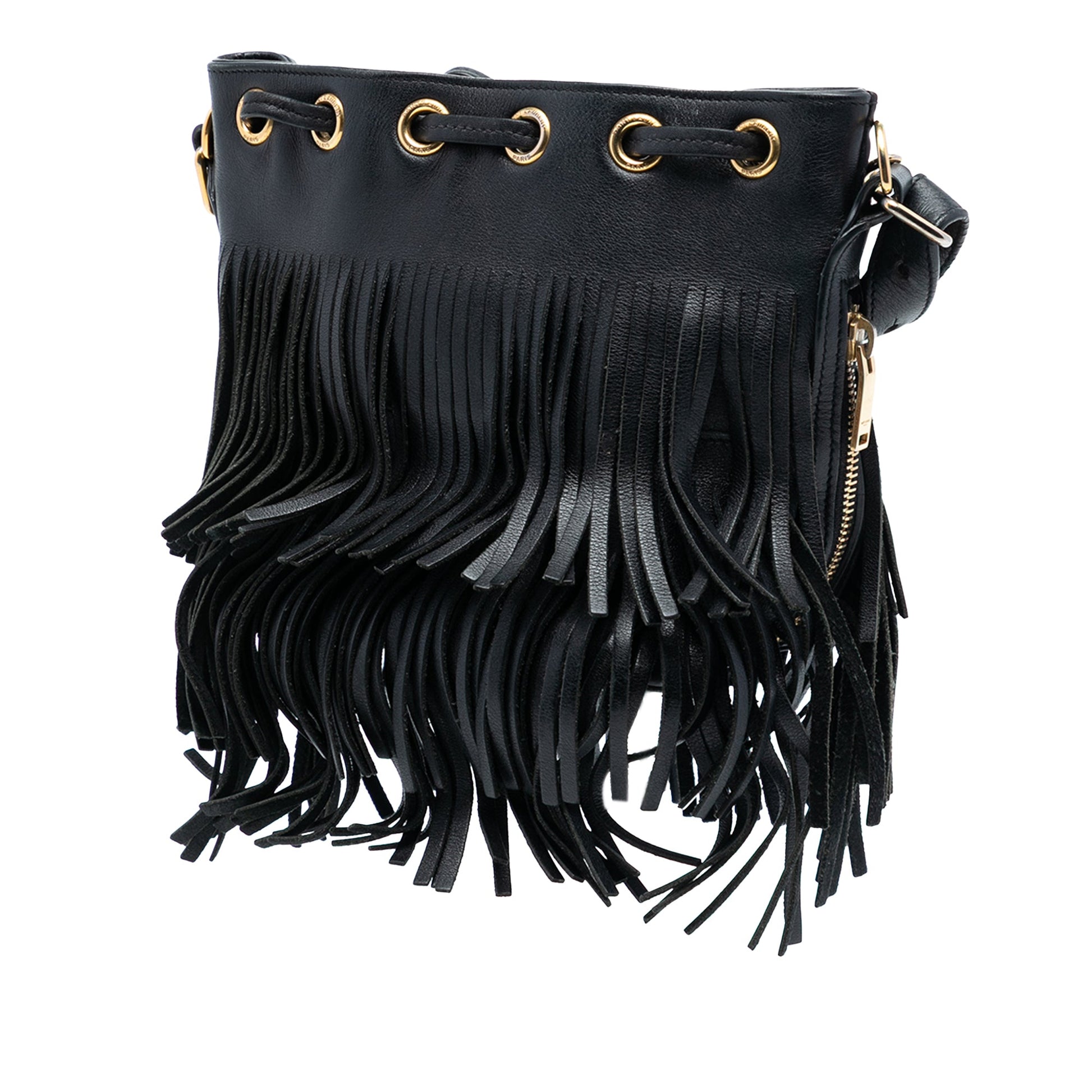 Saint Laurent Small Calfskin Emmanuelle Fringe Bucket Bag