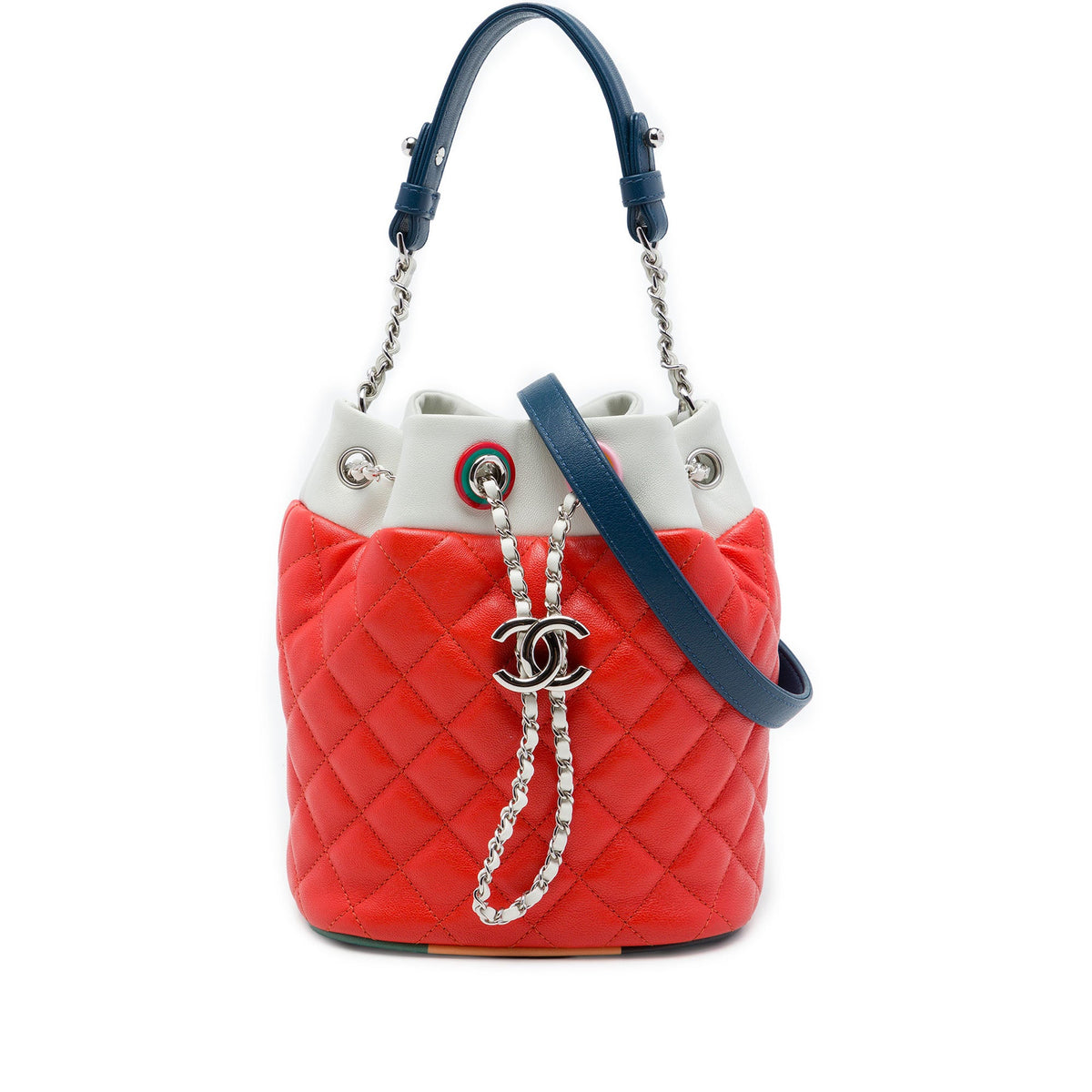 Chanel CC Multicolor Quilted Lambskin Cuba Drawstring Bucket Bag — Orange
