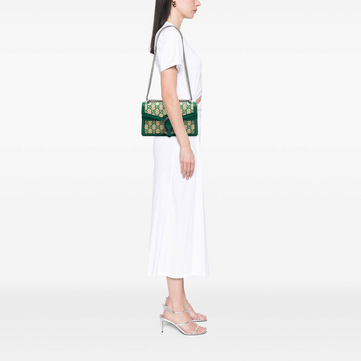 Gucci Medium GG Supreme Straw Effect Dionysus Shoulder Bag — Beige