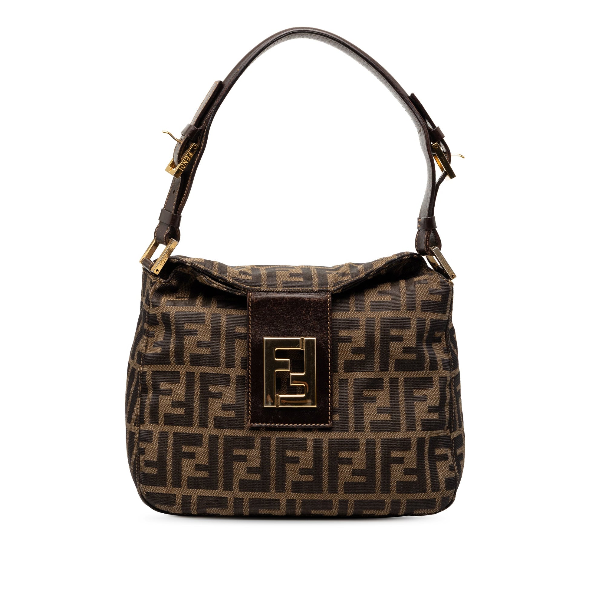 Fendi Zucca Canvas Double Flap Shoulder Bag