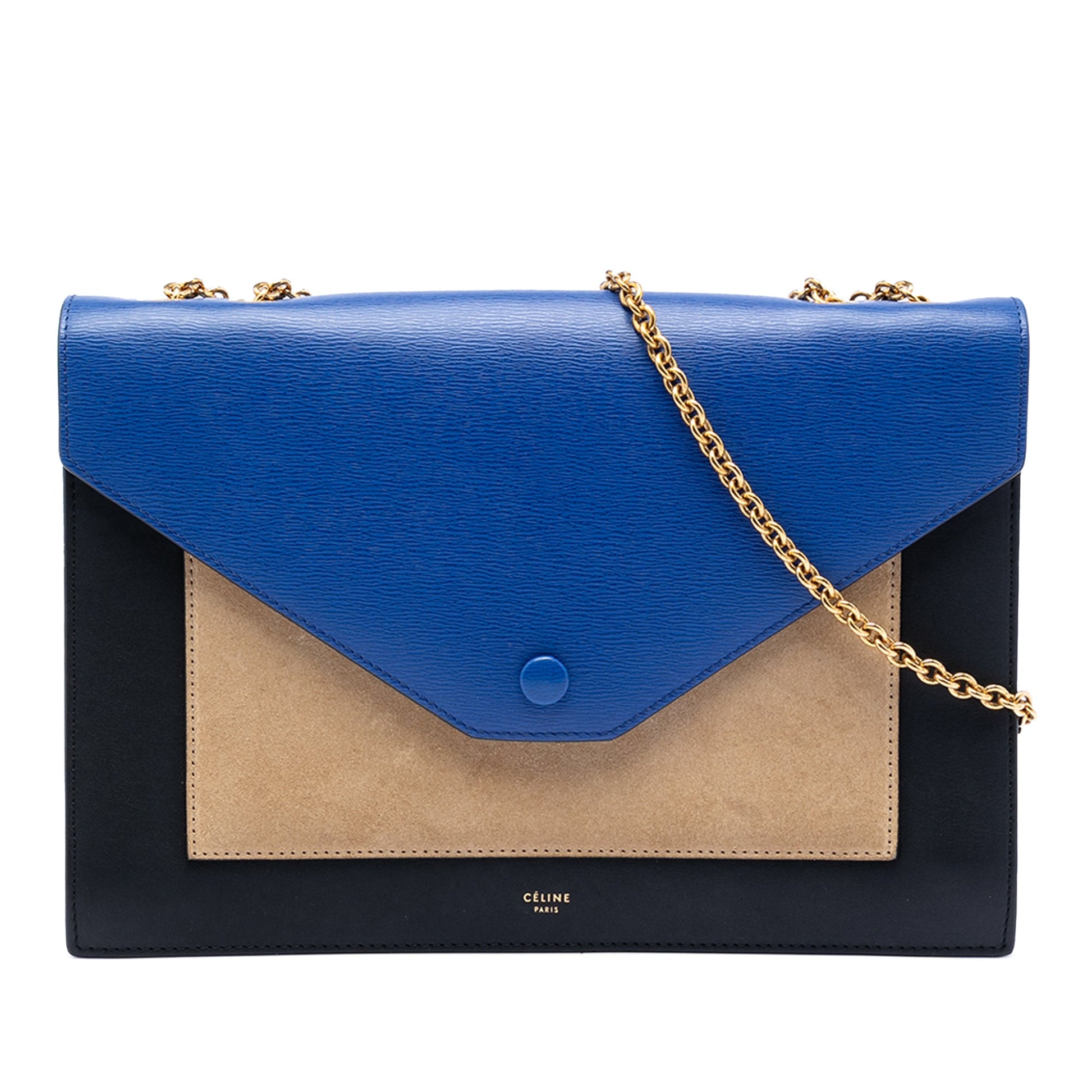 Large Tricolor Calfskin and Suede Pocket Envelope Flap on Chain