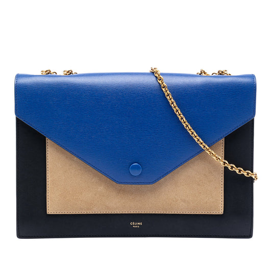 Large Tricolor Calfskin and Suede Pocket Envelope Flap on Chain