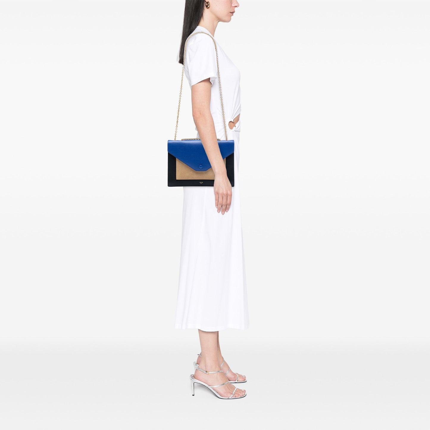 Large Tricolor Calfskin and Suede Pocket Envelope Flap on Chain