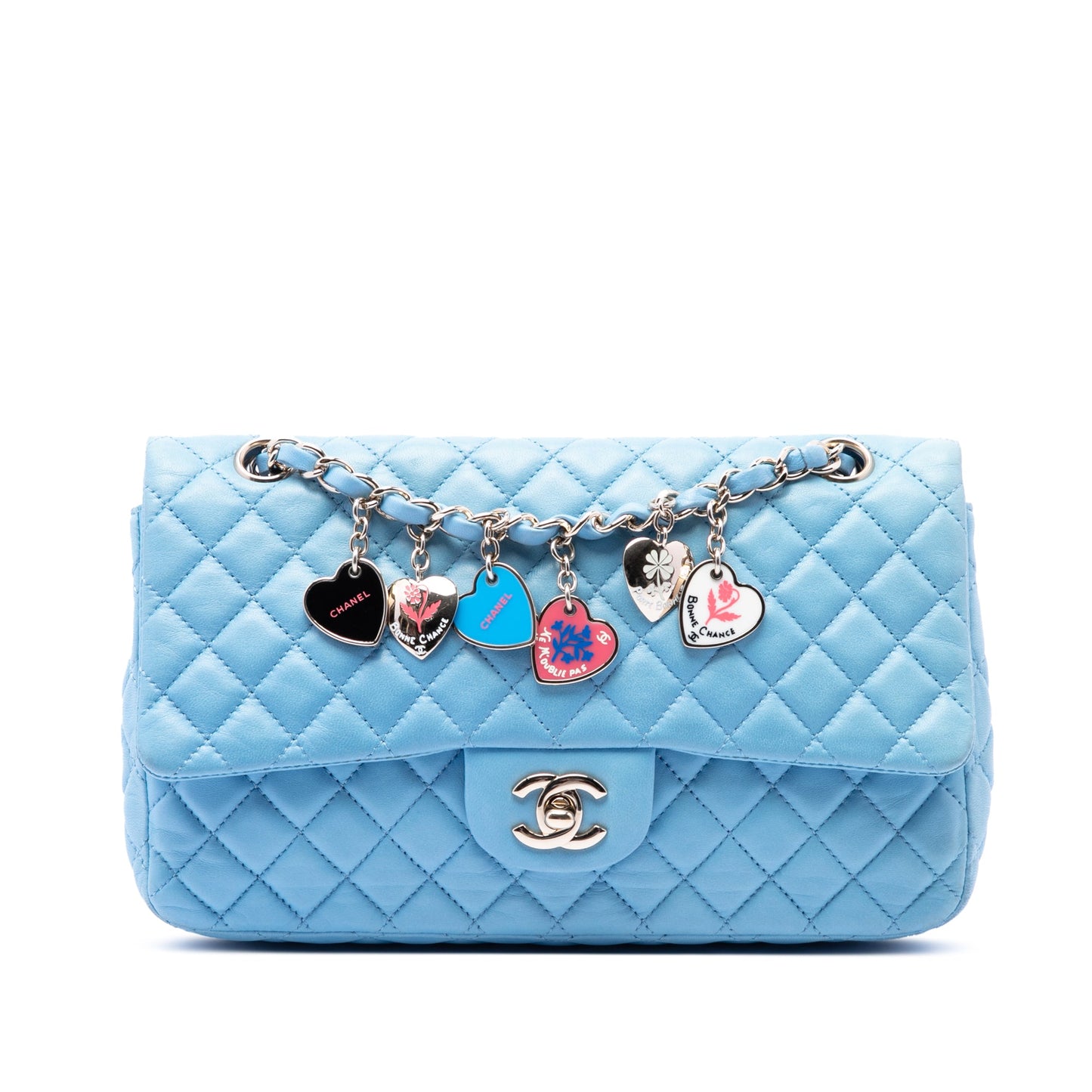 Chanel Medium Classic Lambskin Valentines Heart Charms Single Flap