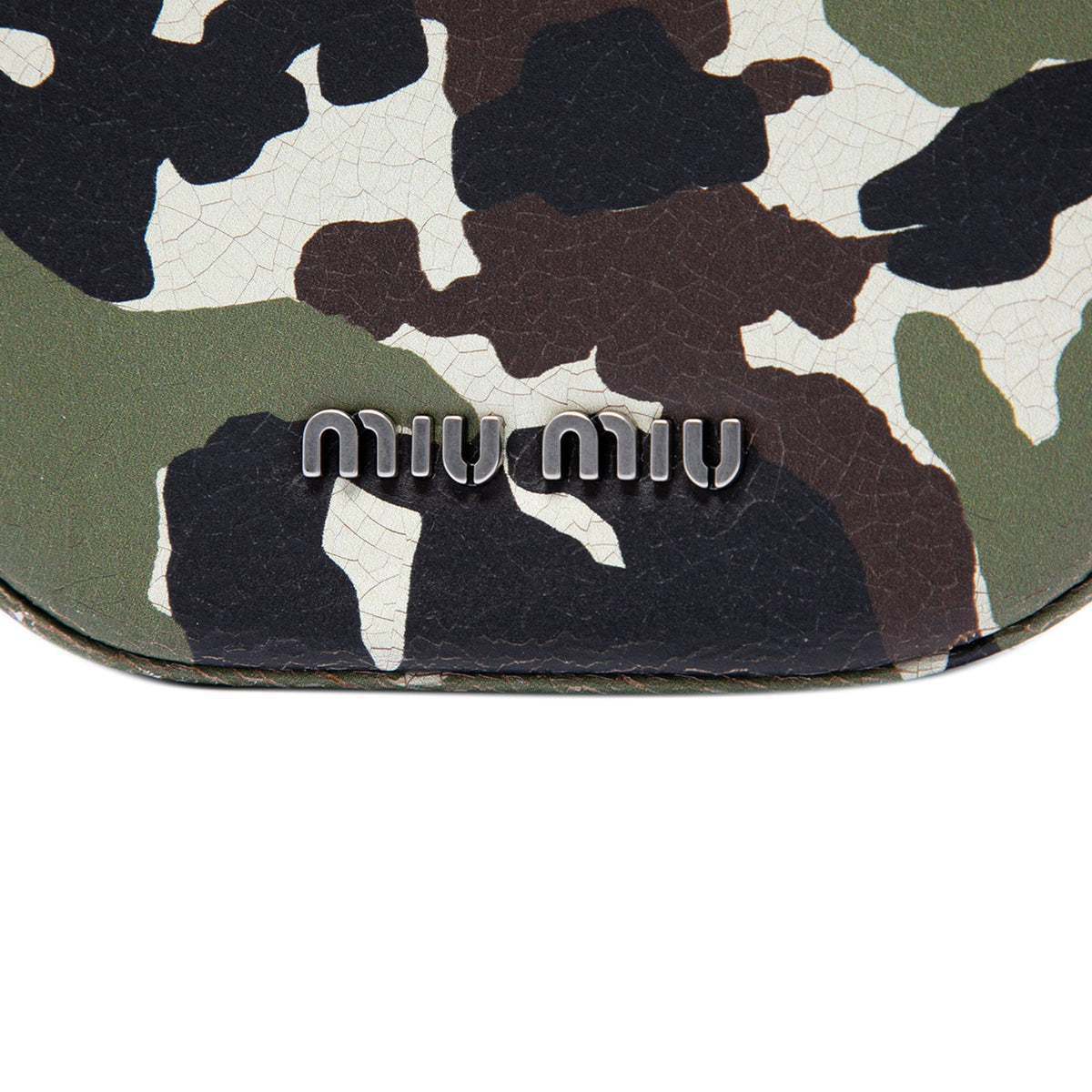 Miu Miu Crystal Embellished Camouflage Print Calfskin Phone Case Crossbody — Green