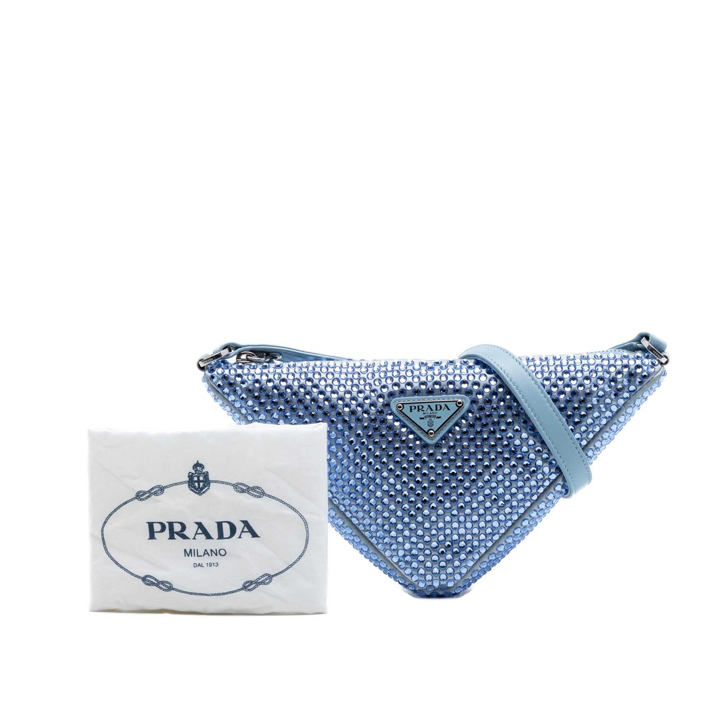 Prada Satin Crystal Embellished Triangle Shoulder Bag